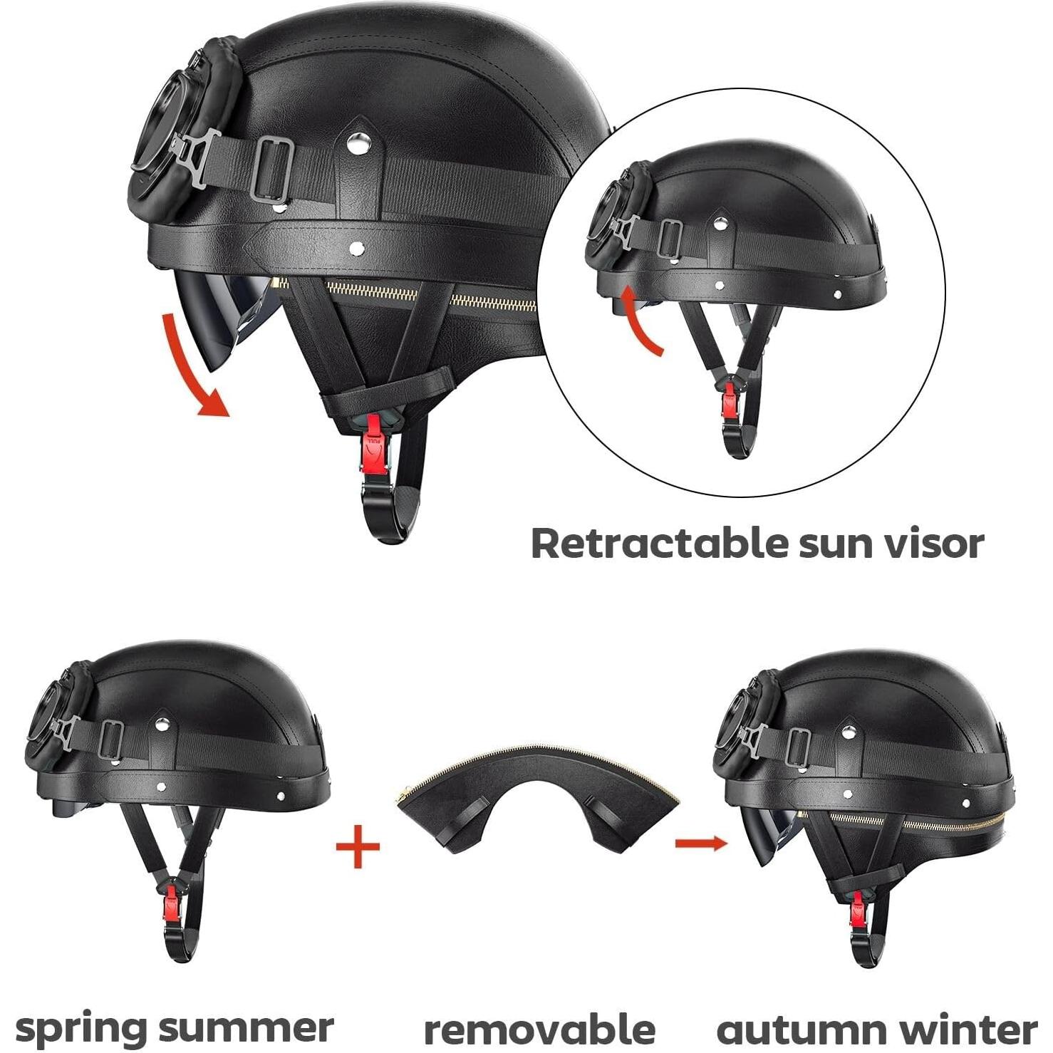 Casco de Motocicleta Vintage Fizcvky Negro S (55-56cm) DOT