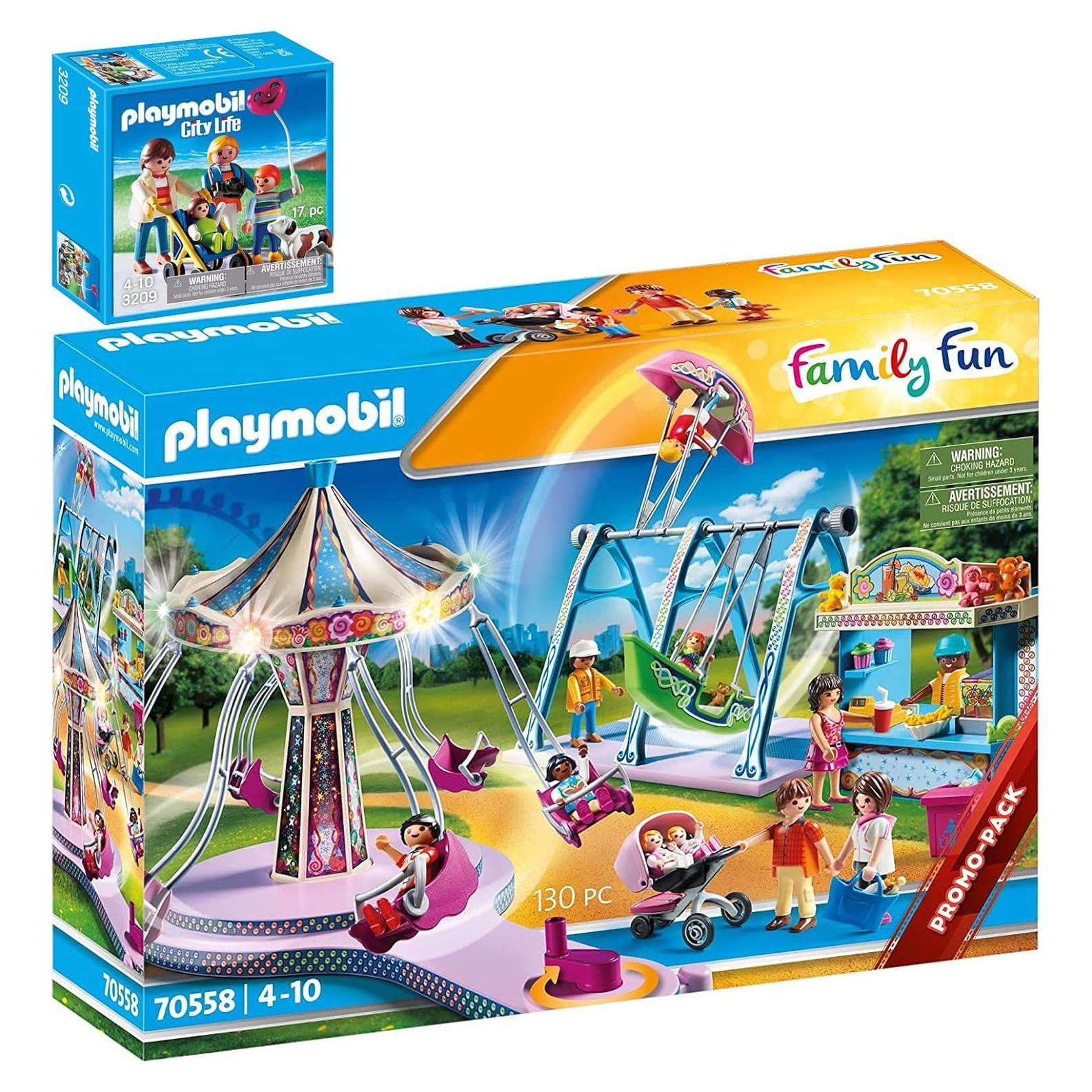 Playmobil 70558 Large Amusement Park & P-3209 Family Walk with Buggy