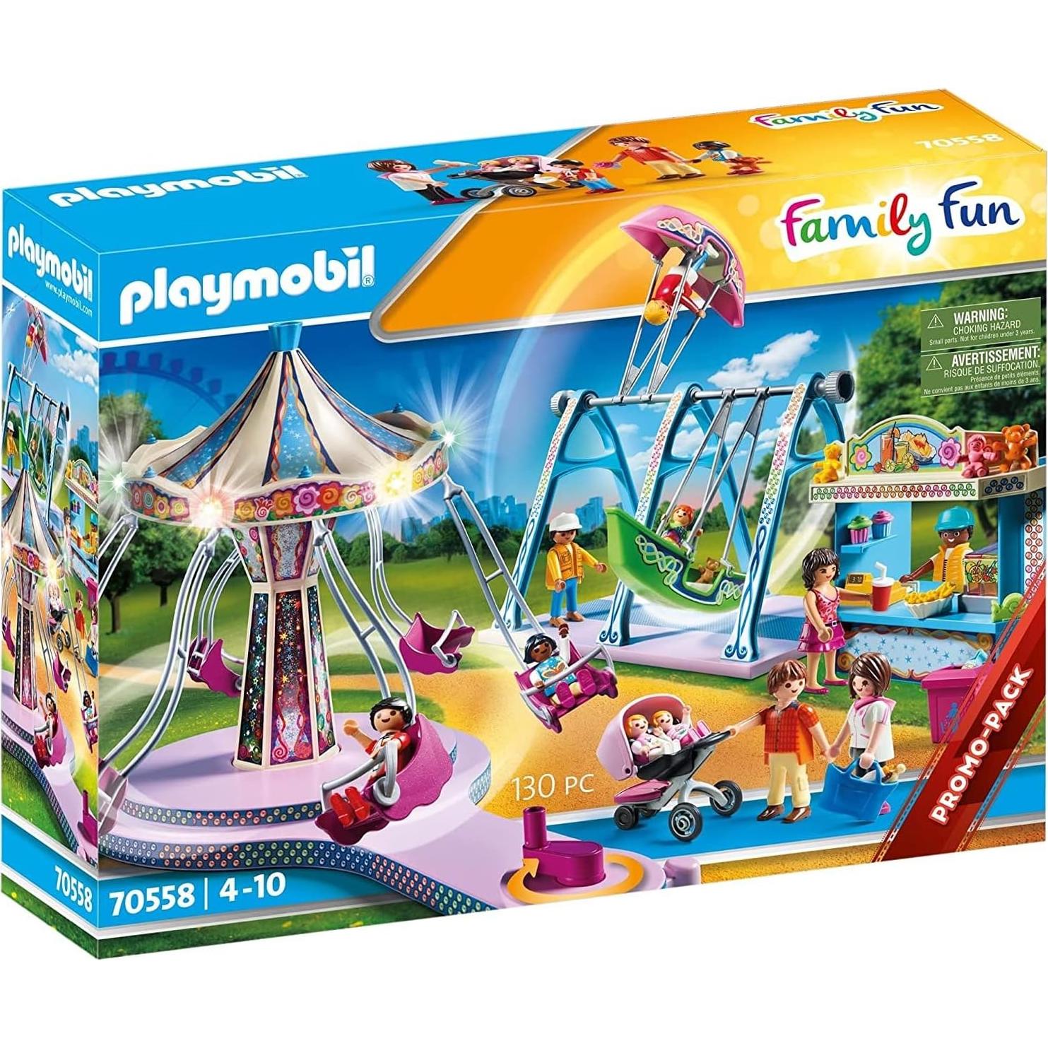 Playmobil 70558 Large Amusement Park & P-3209 Family Walk with Buggy