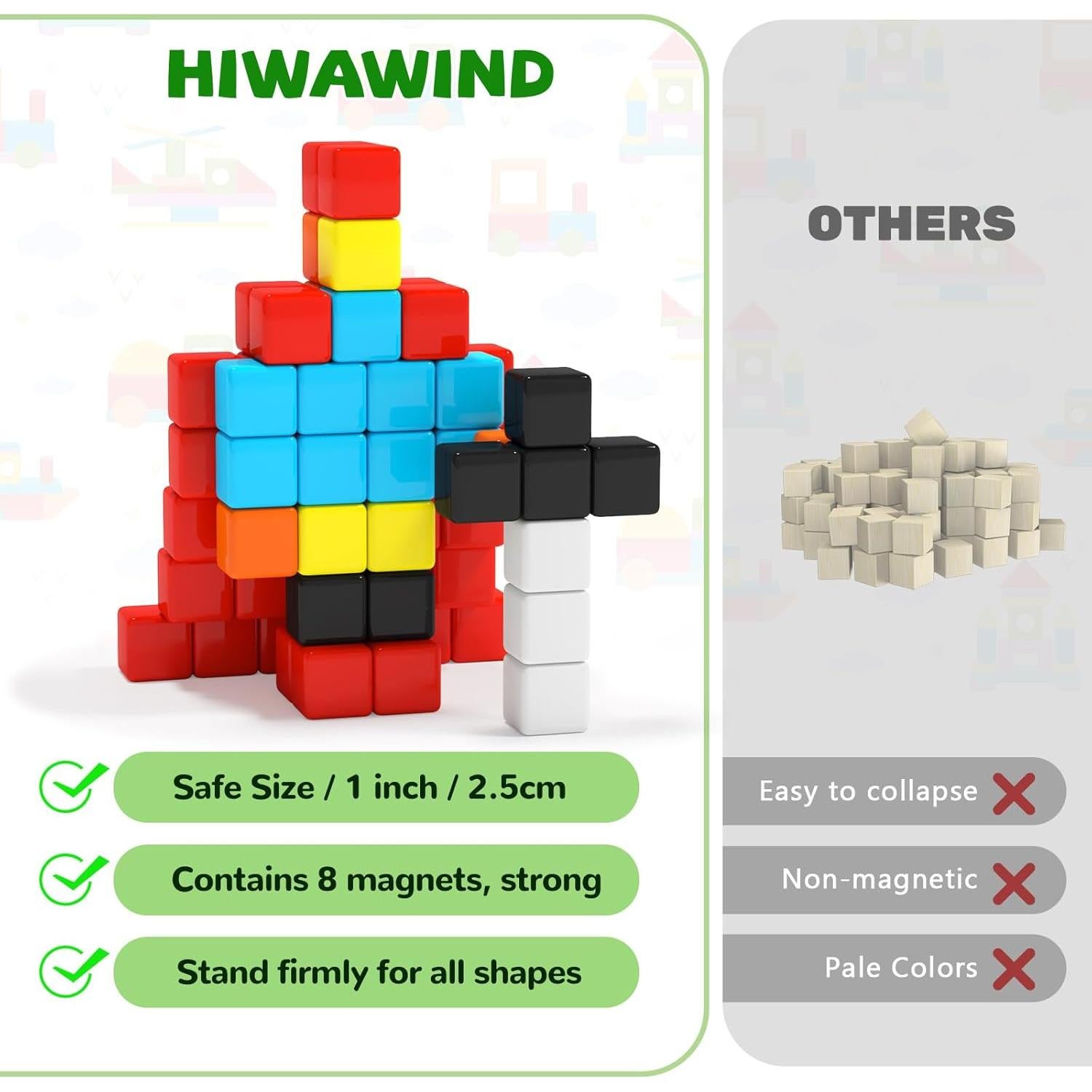 Bloques Magnéticos Hiwawind 40 Piezas 2.54 cm para Niños 3+