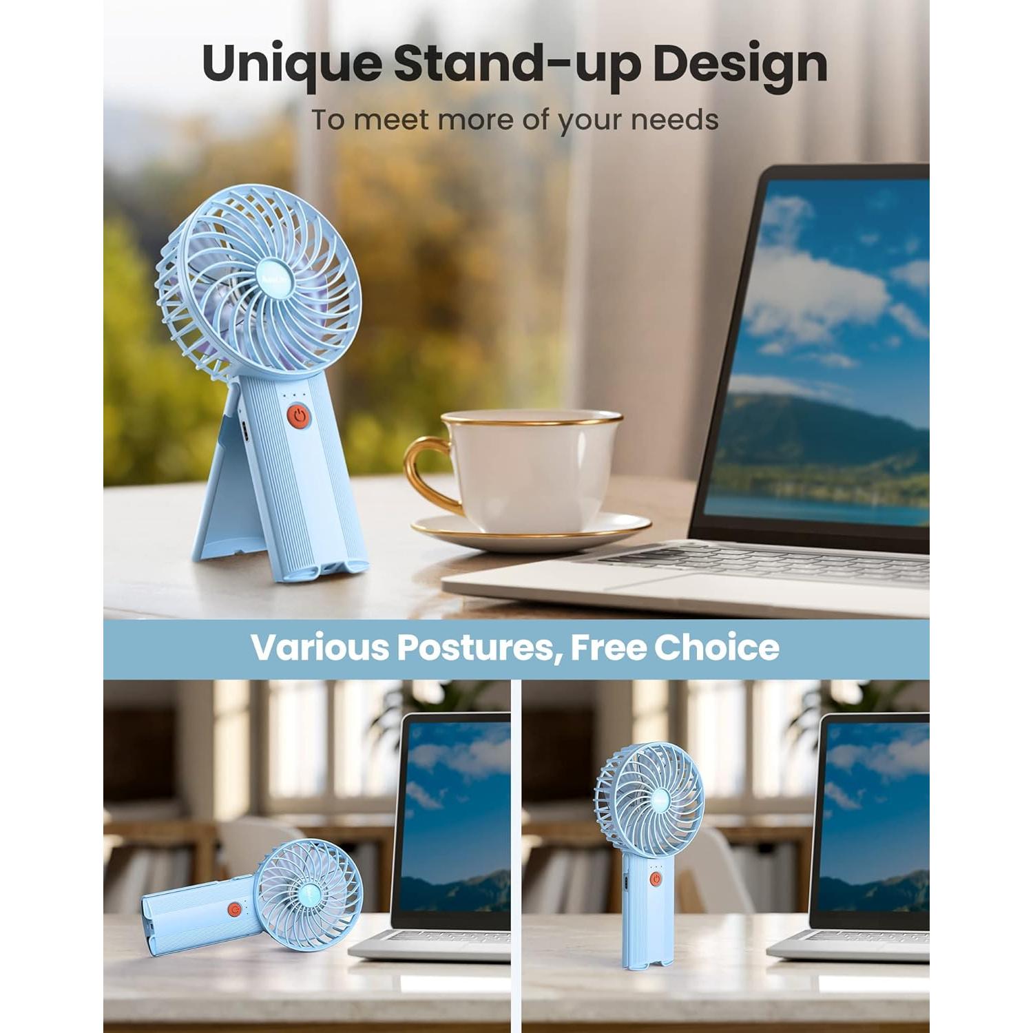 Ventilador de Mano AaoLin 3 en 1 Recargable USB Azul