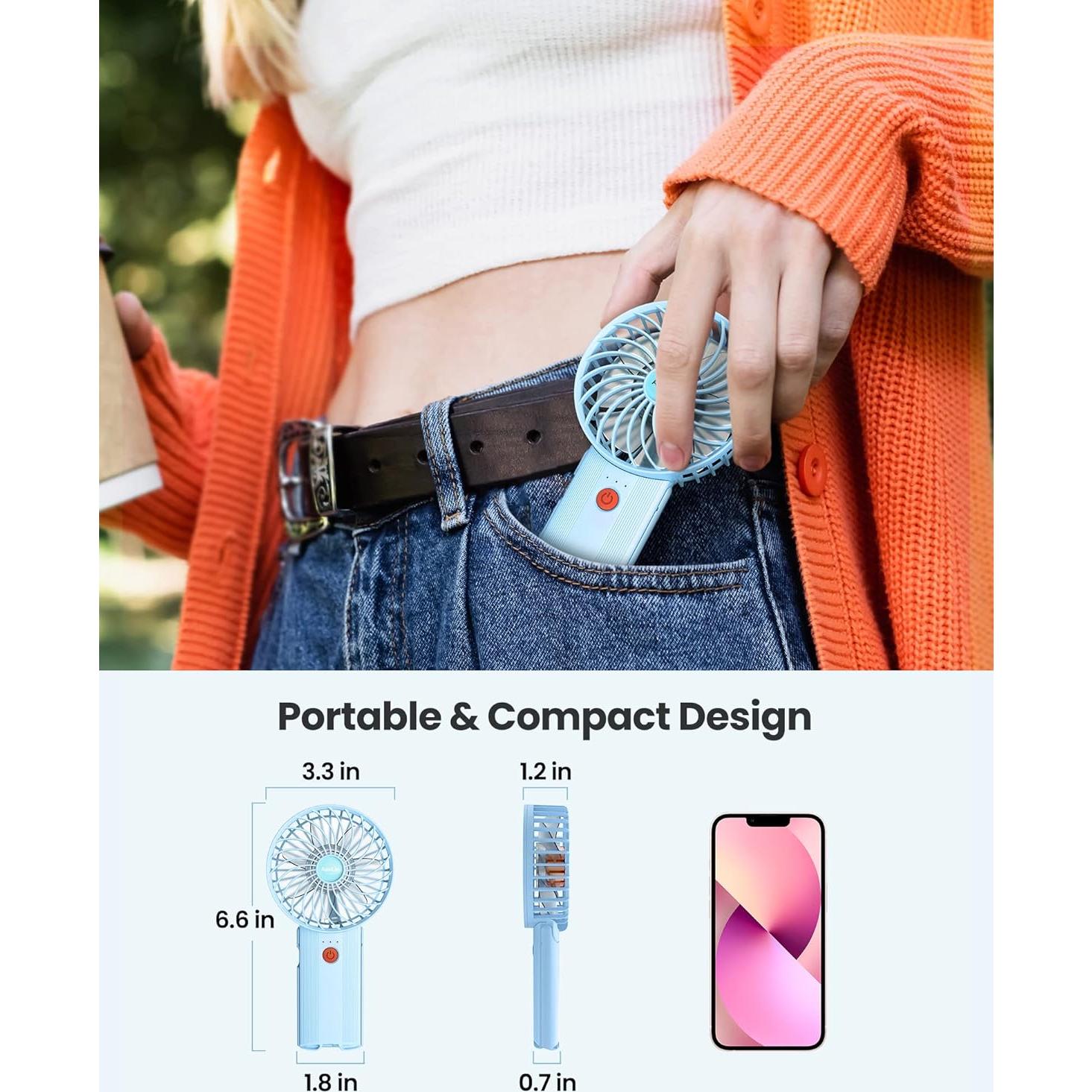 Ventilador de Mano AaoLin 3 en 1 Recargable USB Azul