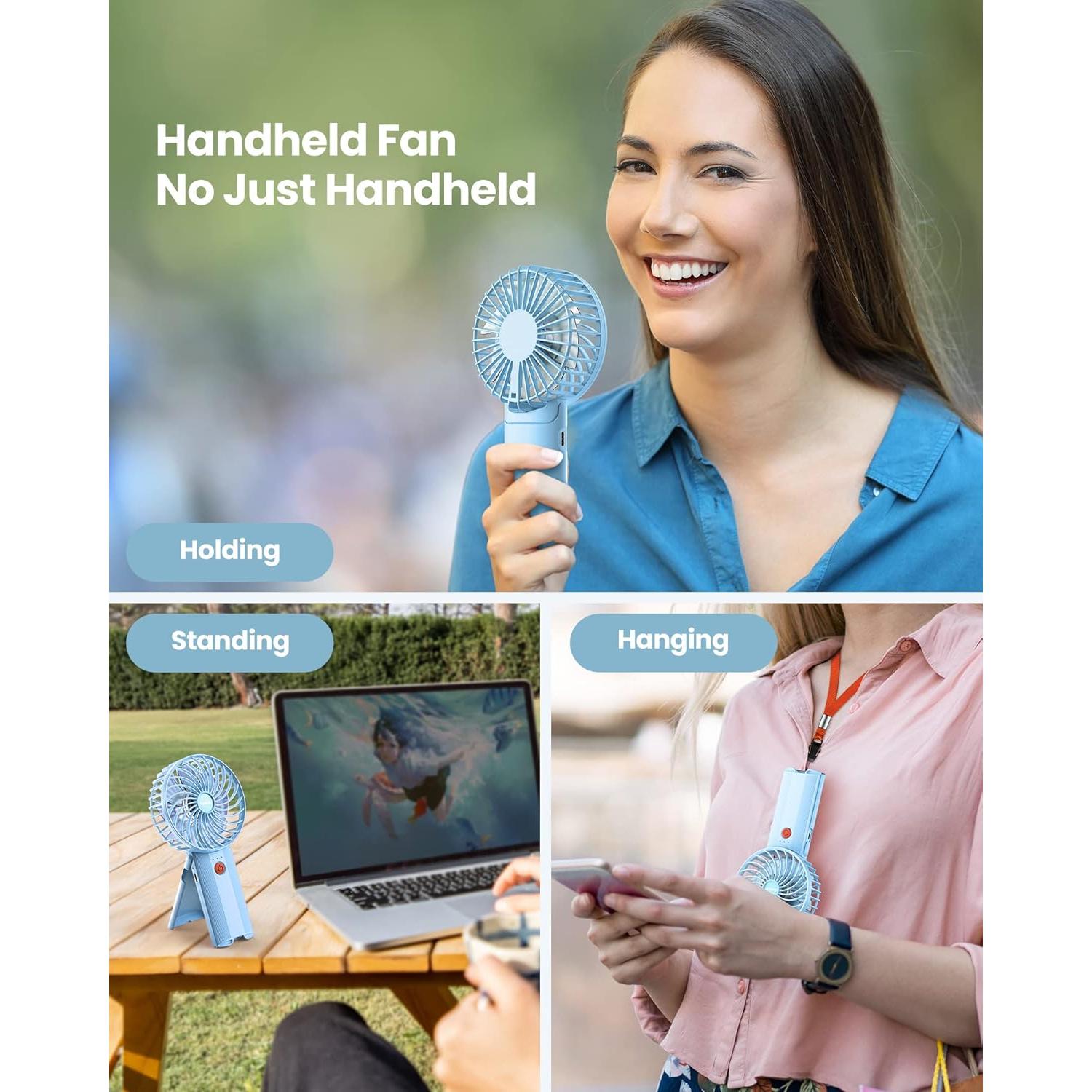 Ventilador de Mano AaoLin 3 en 1 Recargable USB Azul