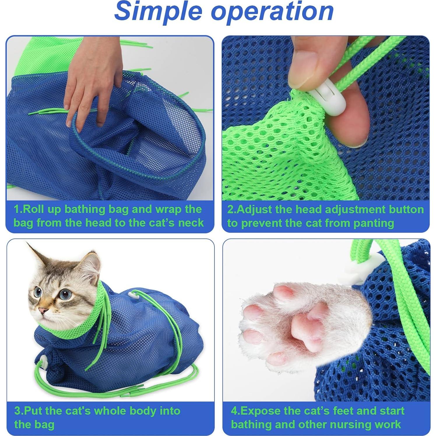Bolsa de Ducha para Gatos Catcan - Malla Suave Ajustable 70 cm