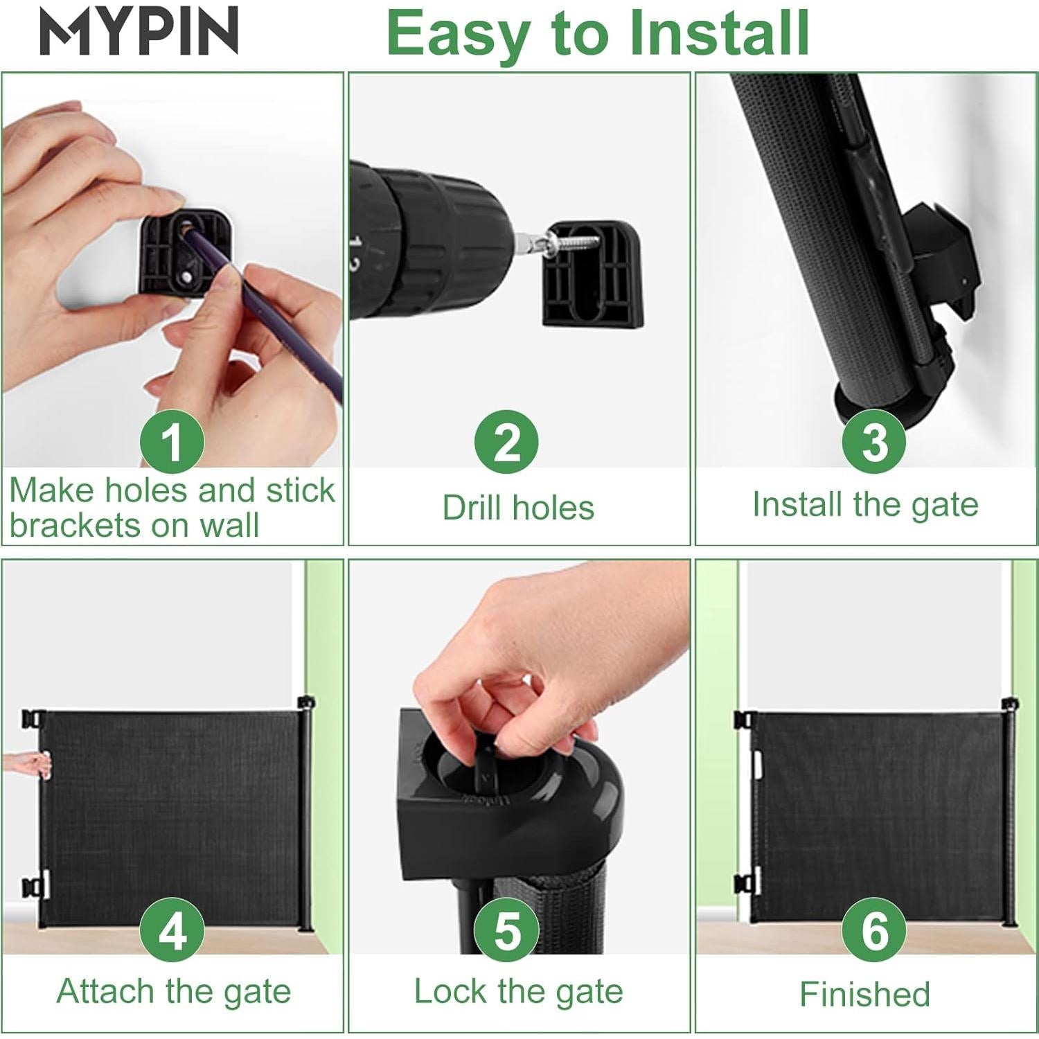 Puerta Retráctil MYPIN para Bebés y Mascotas 86x140 cm Negra