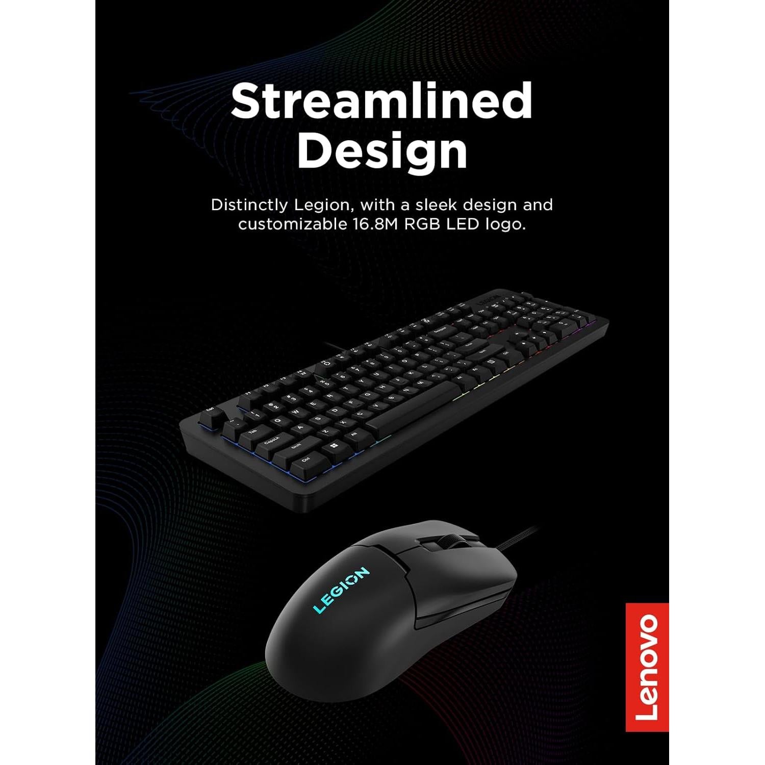 Lenovo Legion KM310 RGB Wired Gaming Keyboard & Mouse Combo - K310 Keyboard w/Silent Operation & Compact Water-Resistant Design - M300S Mouse with 8000 Adjustable DPI, 220 IPS, 6 Programmable Buttons