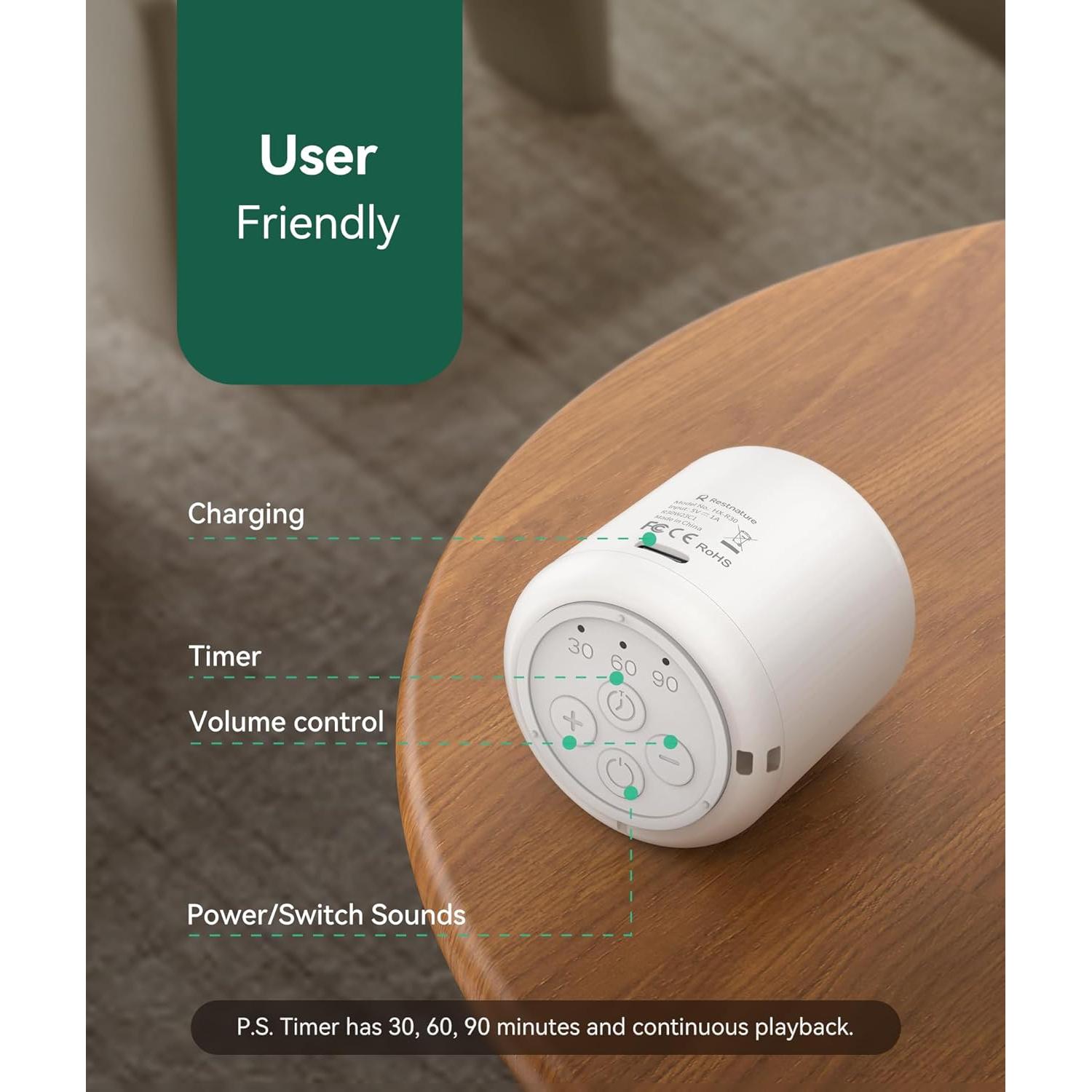 Máquina de Ruido Blanco Restnature HX-R30, 16 Sonidos Naturales