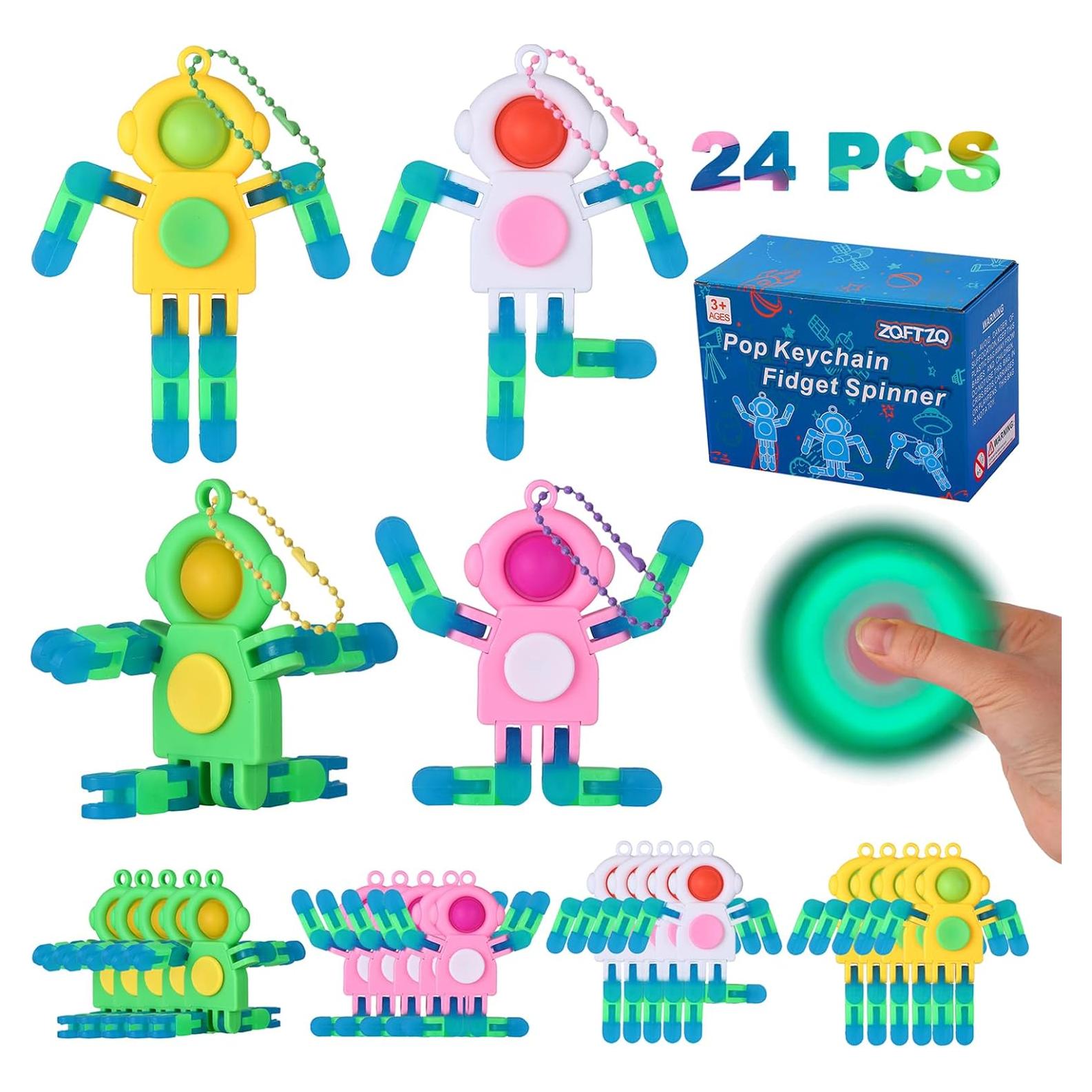 24 Piezas Giradores Fidget Llavero Robot Brillan en la Oscuridad