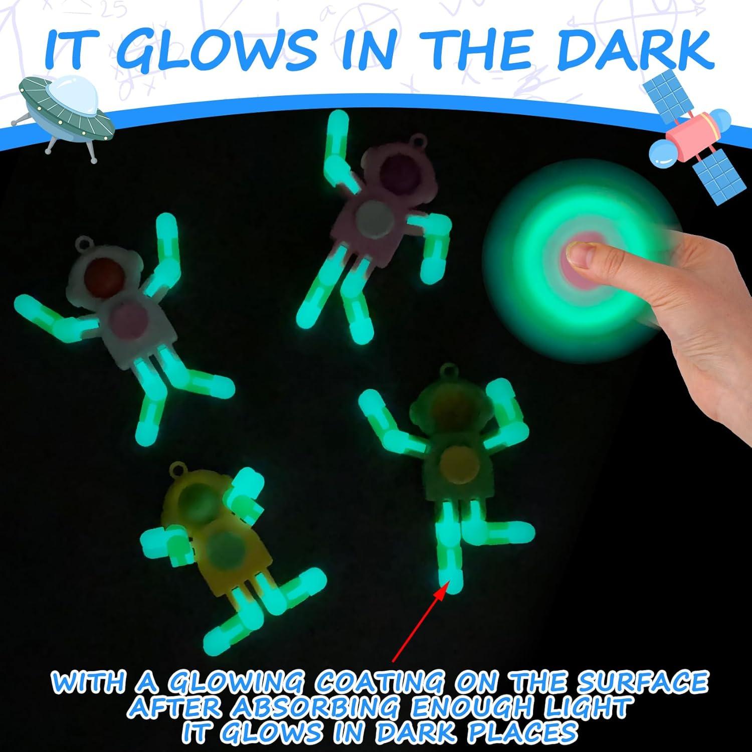 24 Piezas Giradores Fidget Llavero Robot Brillan en la Oscuridad