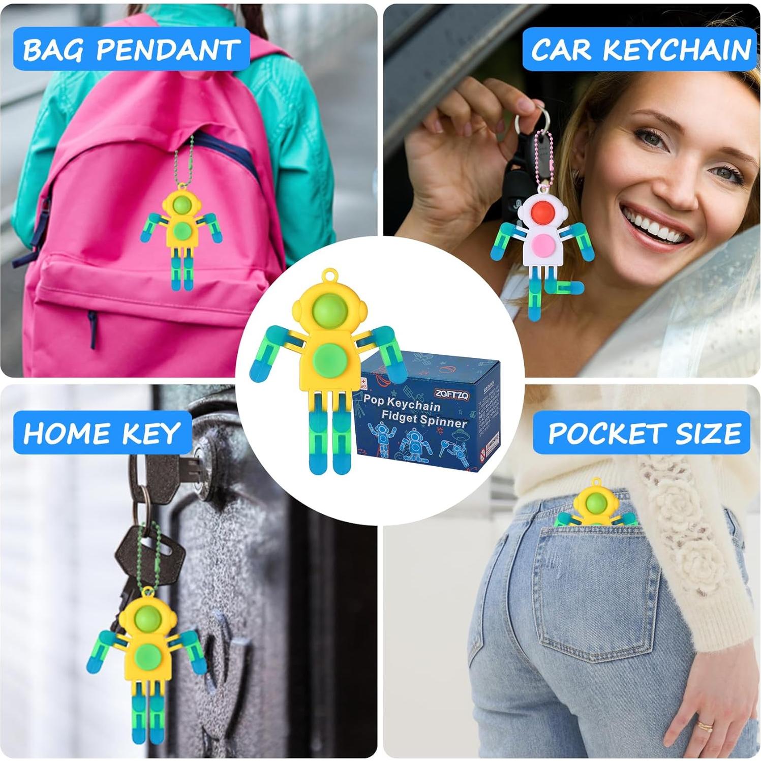 24 Piezas Giradores Fidget Llavero Robot Brillan en la Oscuridad