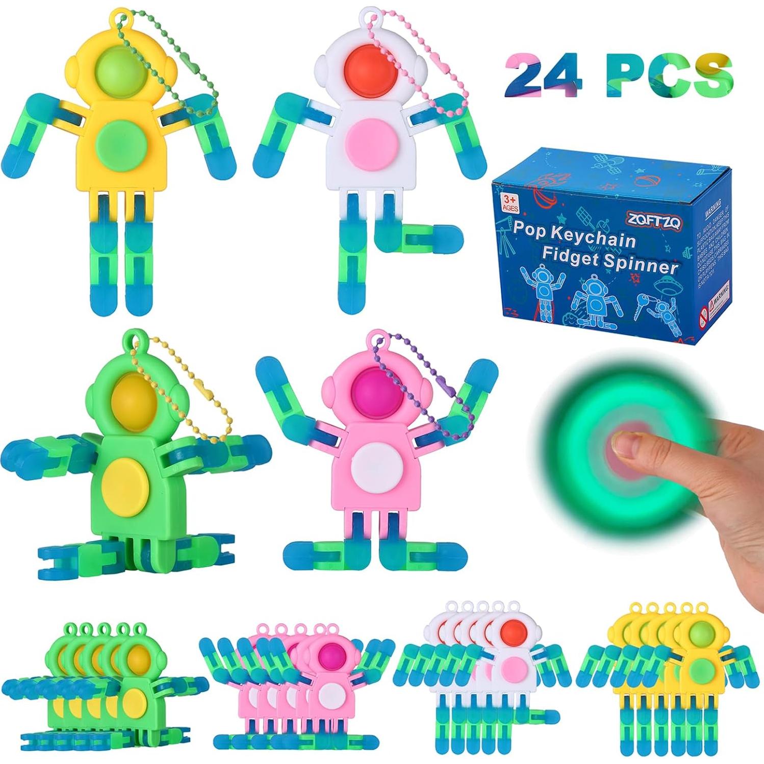 24 Piezas Giradores Fidget Llavero Robot Brillan en la Oscuridad