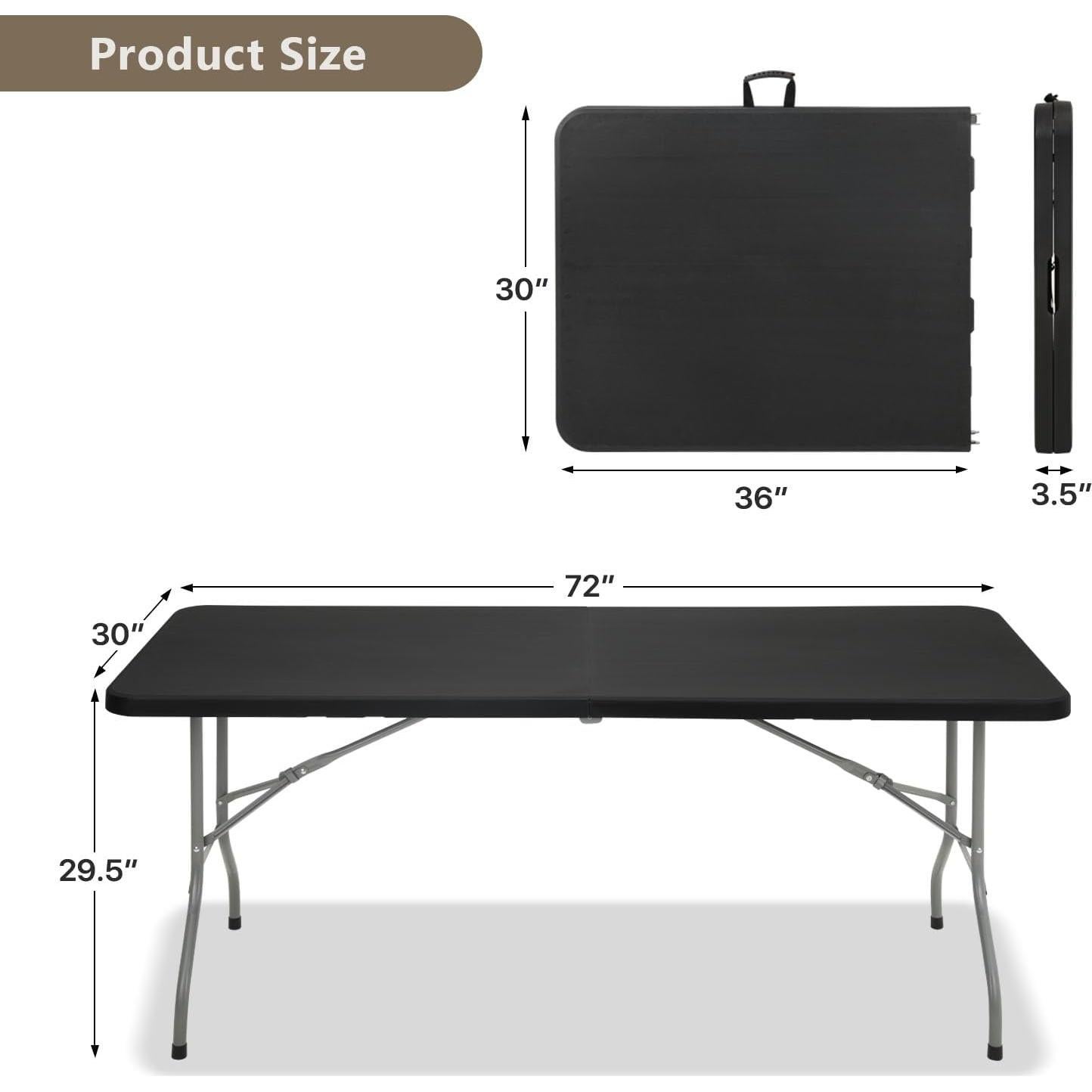 Mesa Plegable Rectangular OS MOTOR 183 cm Negra Resistente