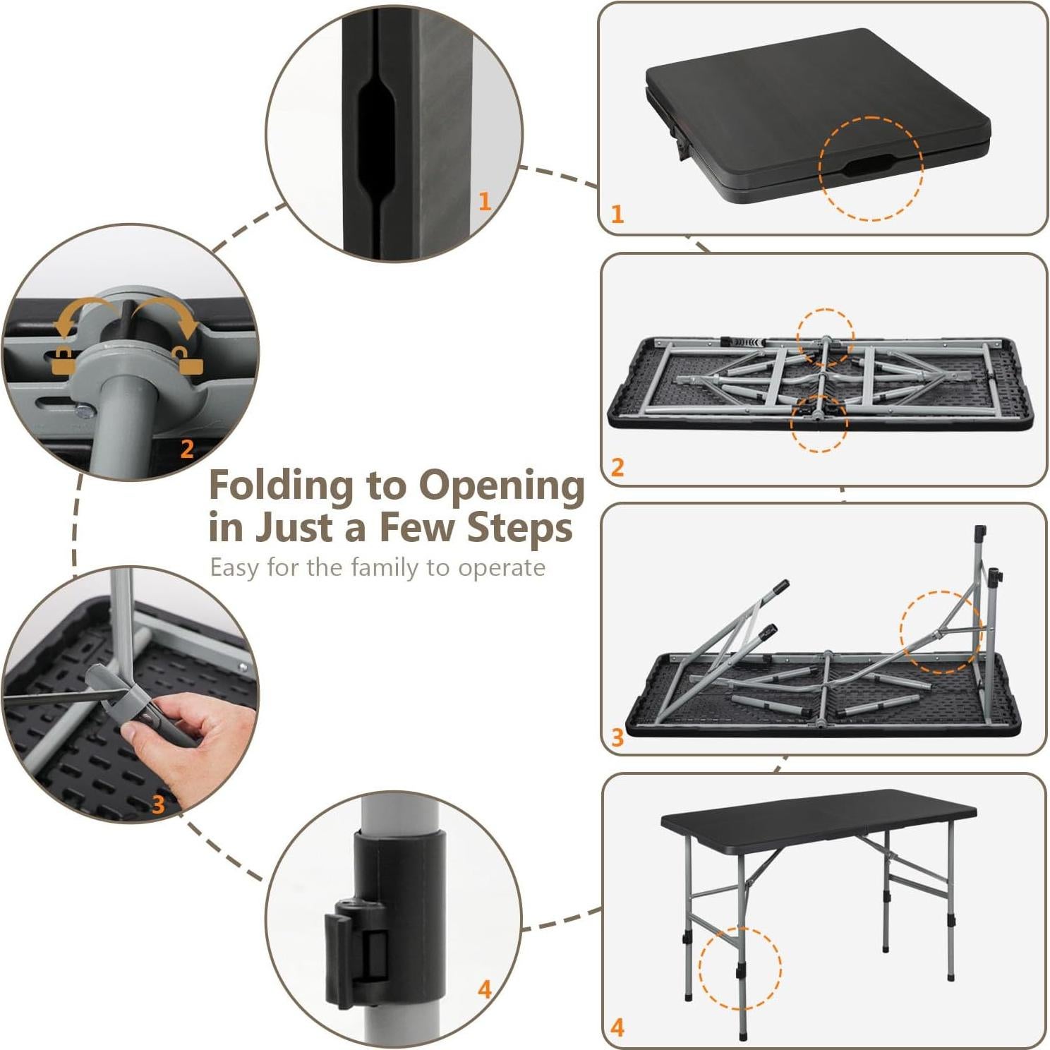 Mesa Plegable Rectangular OS MOTOR 183 cm Negra Resistente
