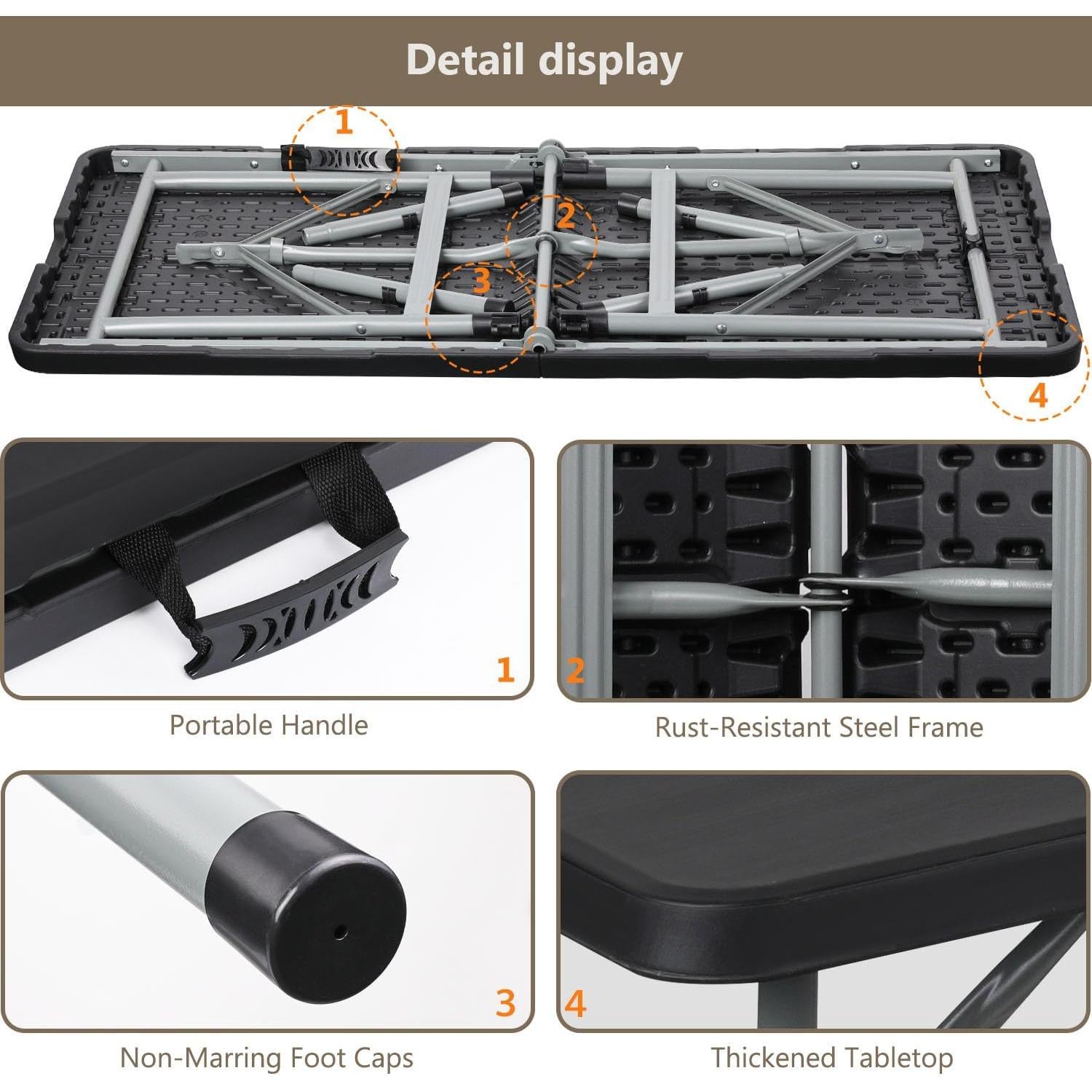 Mesa Plegable Rectangular OS MOTOR 183 cm Negra Resistente