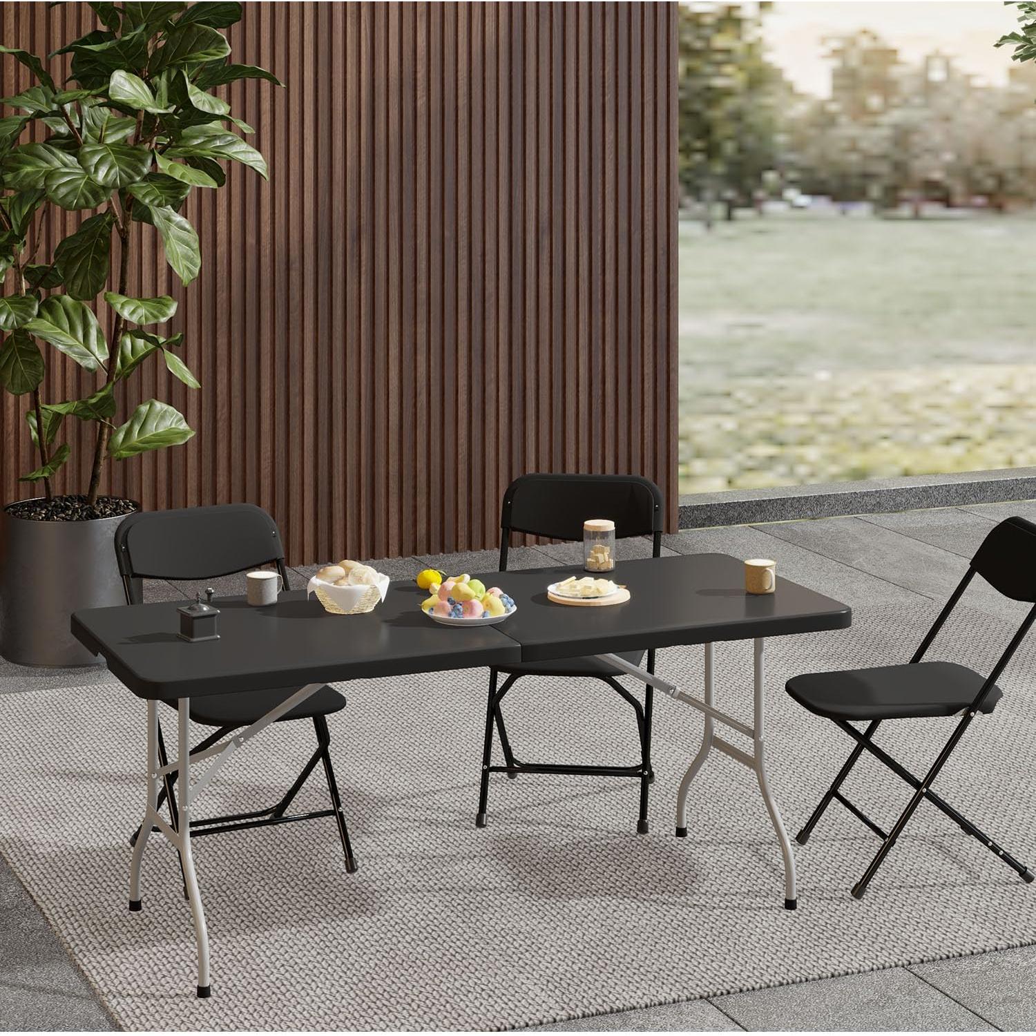 Mesa Plegable Rectangular OS MOTOR 183 cm Negra Resistente