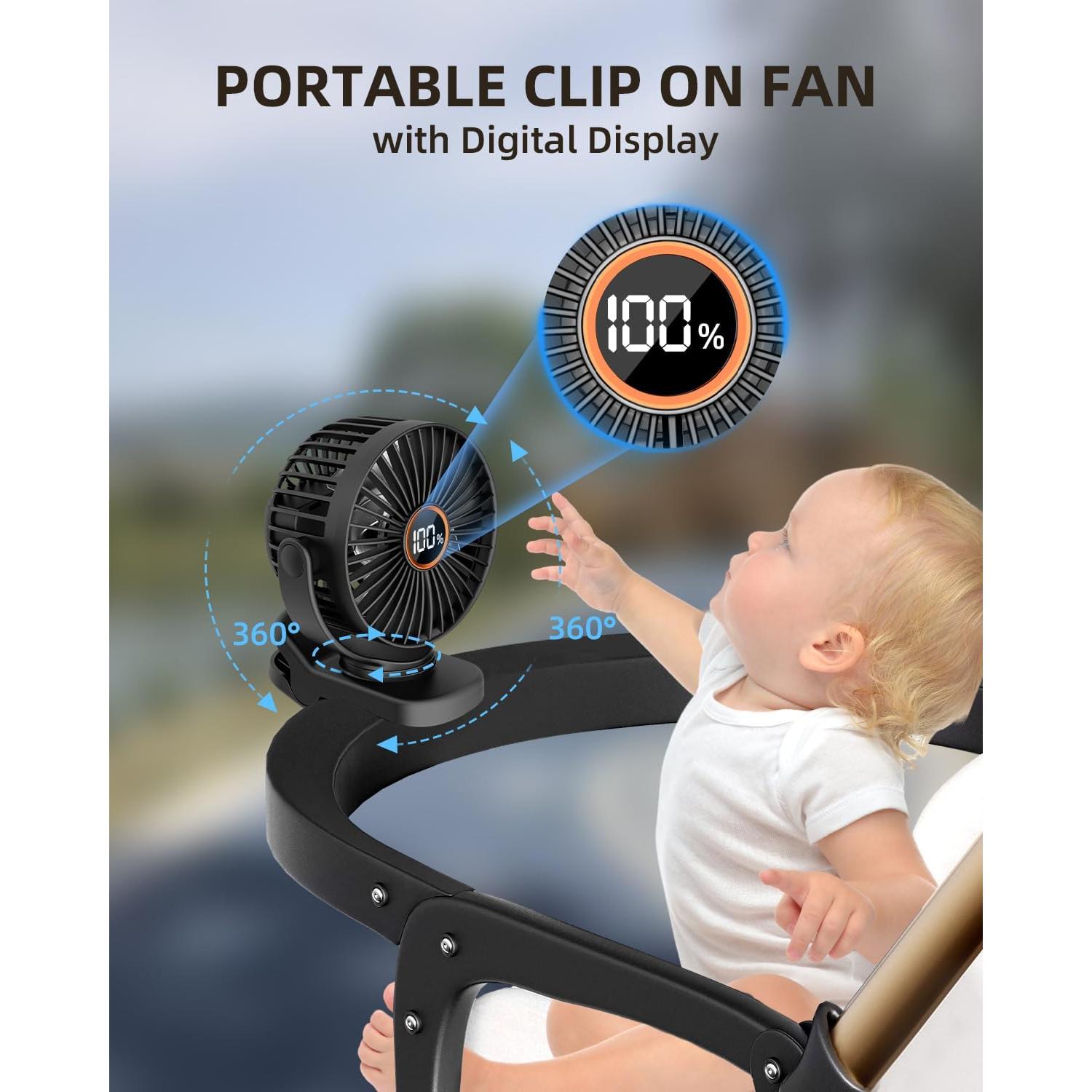 Ventilador Clip TUNISE M24 Portátil 3 Velocidades Pantalla LCD