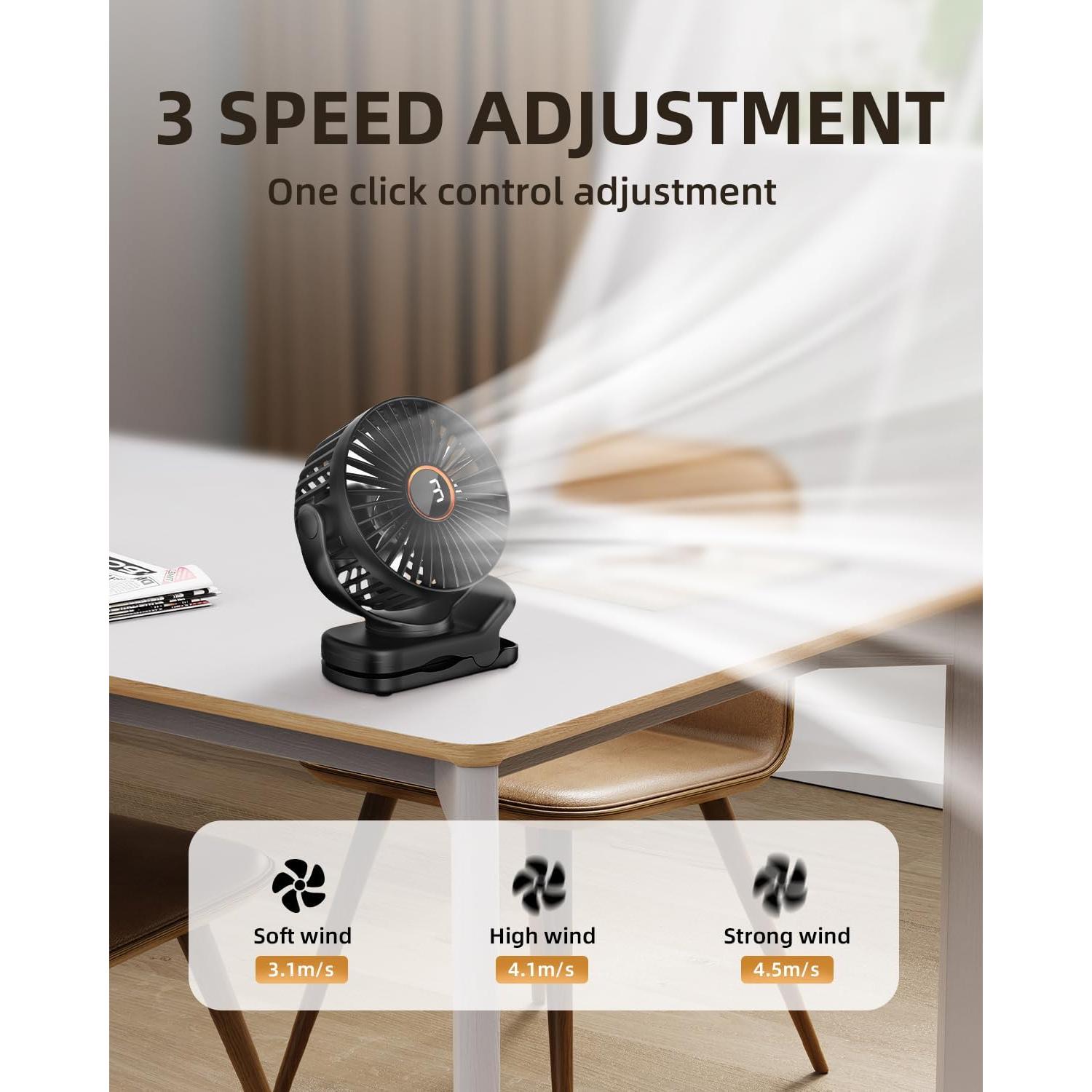 Ventilador Clip TUNISE M24 Portátil 3 Velocidades Pantalla LCD