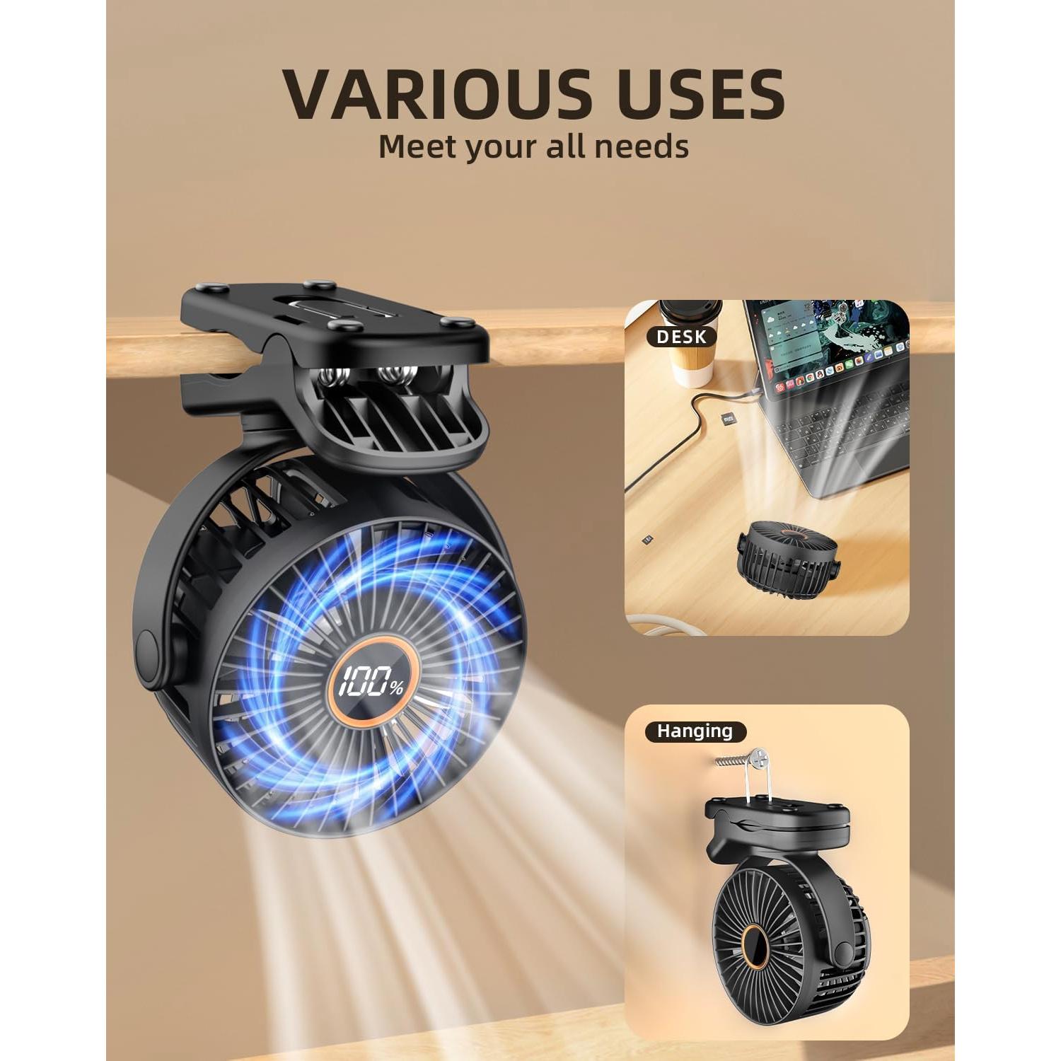 Ventilador Clip TUNISE M24 Portátil 3 Velocidades Pantalla LCD