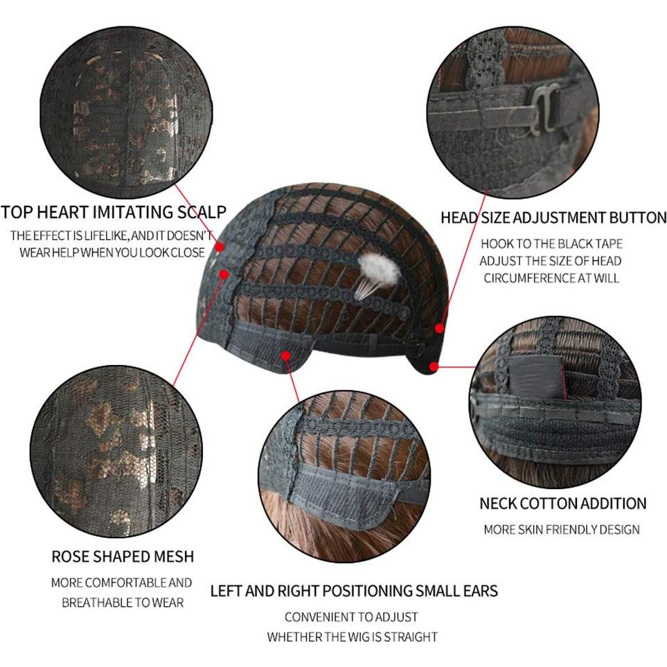 Peluca Larga Negra Lisa HUAISU con Flequillo Sintética