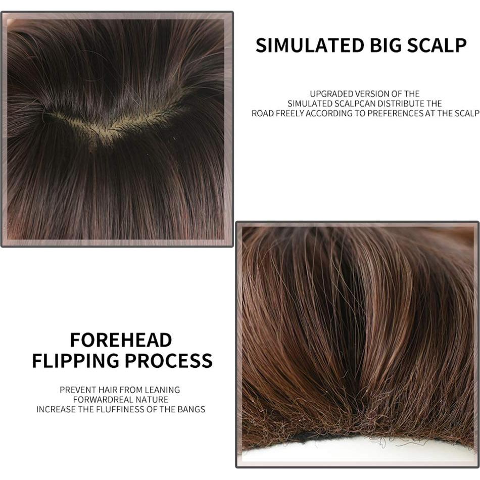 Peluca Larga Negra Lisa HUAISU con Flequillo Sintética