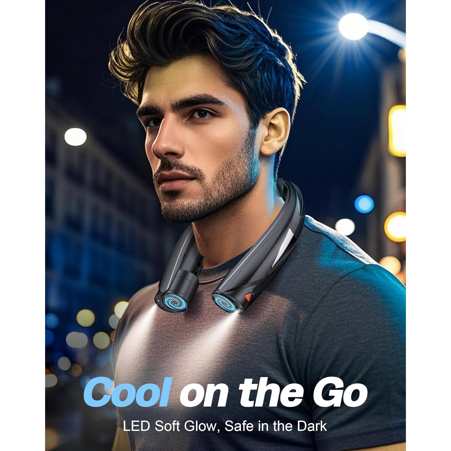 Ventilador de Cuello Portátil Laimiod Q9 con Luz LED y 6 Velocidades