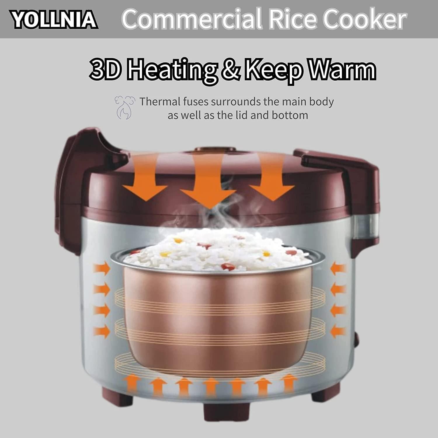 Cocedor de Arroz YOLLNIA 9L 1200W para Restaurante 45 Tazas
