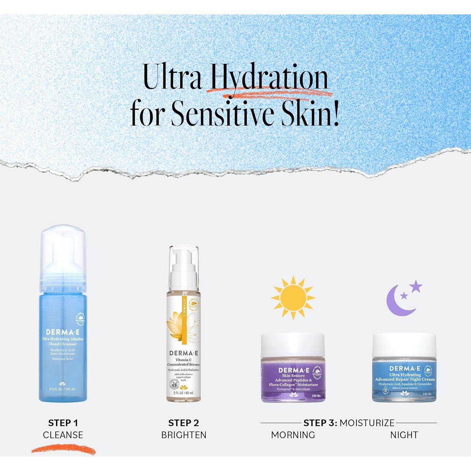 Limpiador Facial Espumoso Derma E 150g - Hidratante Vegano