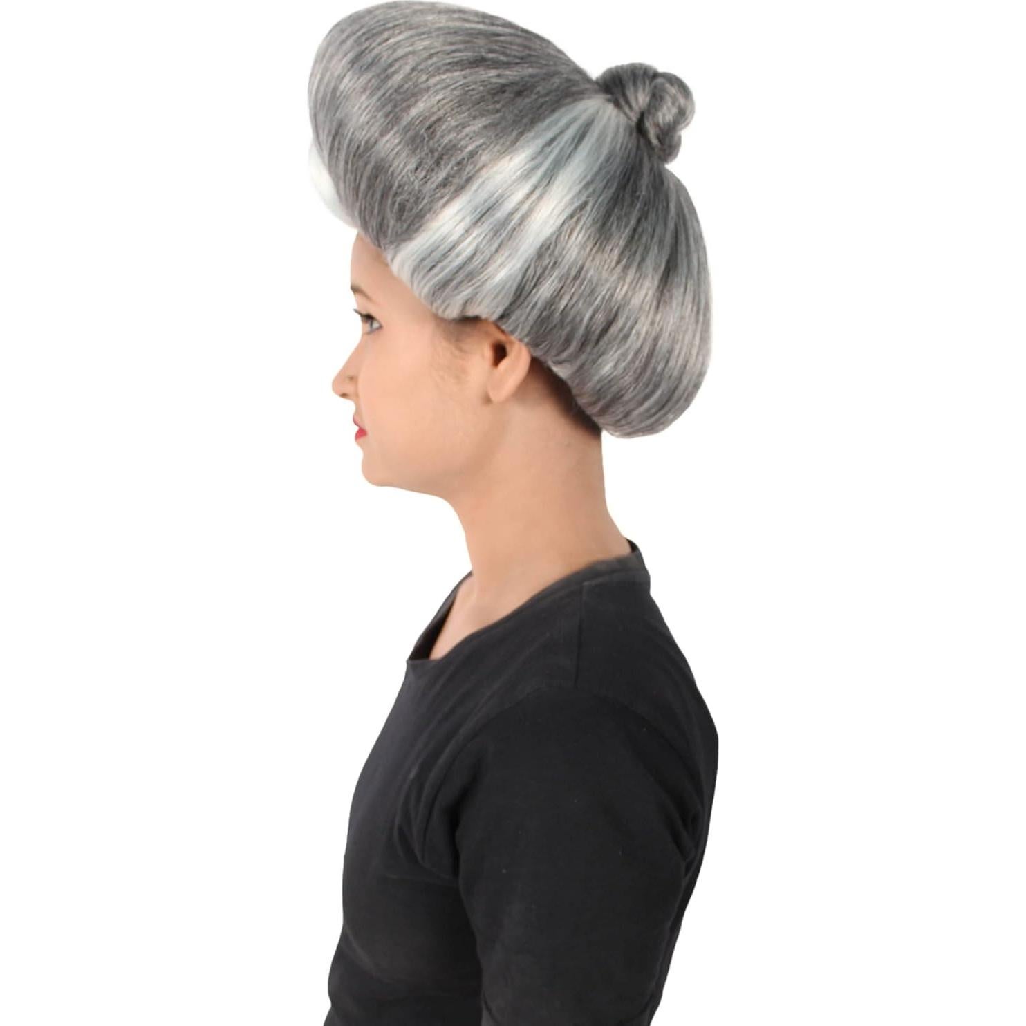 Peluca Malvada Madrastra HPO Pompadour Corazón Gris Plateado