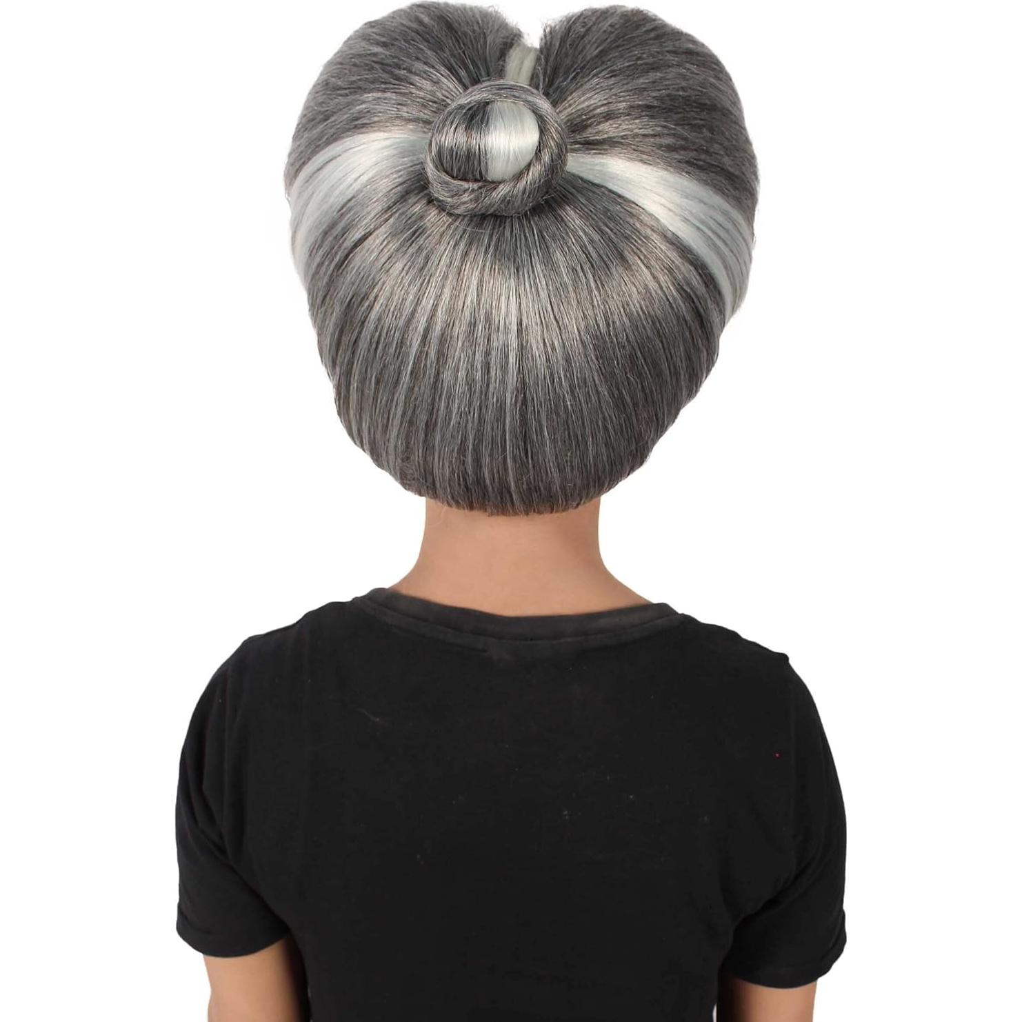 Peluca Malvada Madrastra HPO Pompadour Corazón Gris Plateado