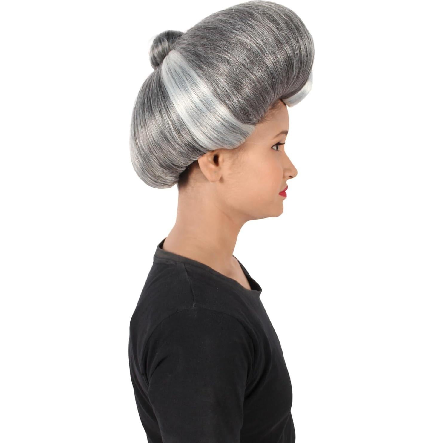 Peluca Malvada Madrastra HPO Pompadour Corazón Gris Plateado