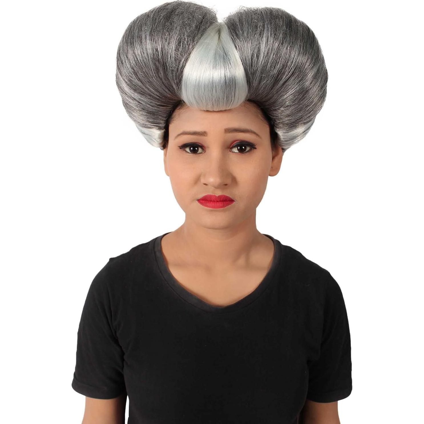 Peluca Malvada Madrastra HPO Pompadour Corazón Gris Plateado