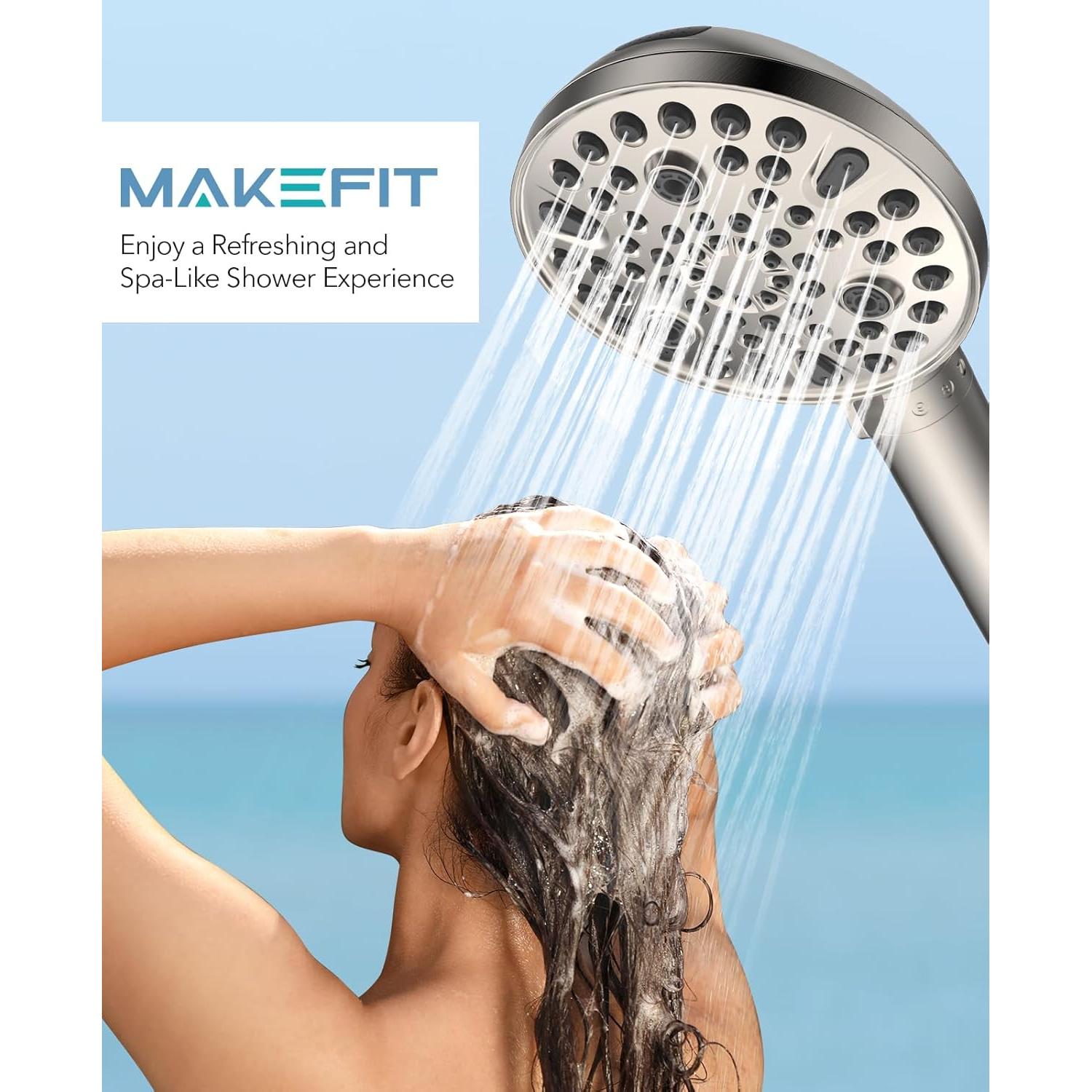 Cabezal de Ducha de Mano MakeFit con Filtro Níquel Cepillado 10 Modos