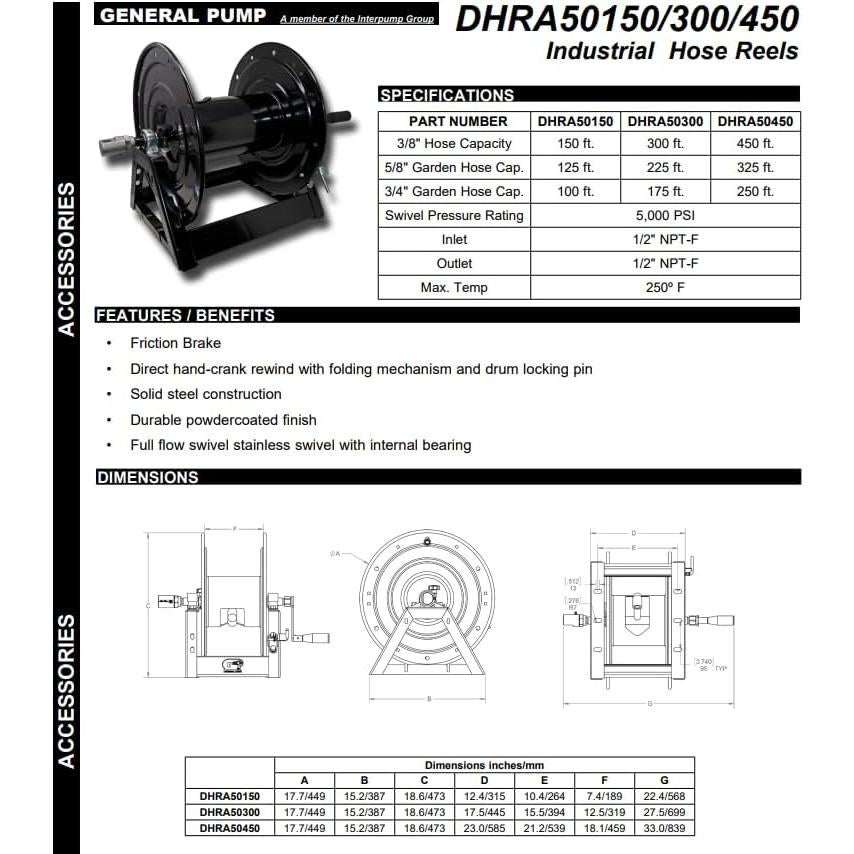 Carrete de Manguera Acero Inoxidable General Pump DHRA50300SS 91.44m