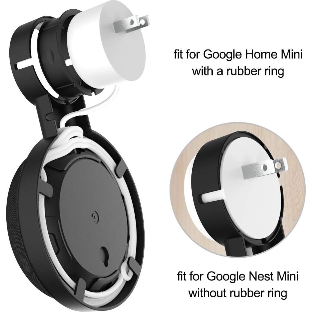 HomeMount Wall Mount for Google Home Mini and Google Nest Mini (2nd Gen),Space-Saving Outlet Holder Accessories for Google Mini Voice Assistant (Black)