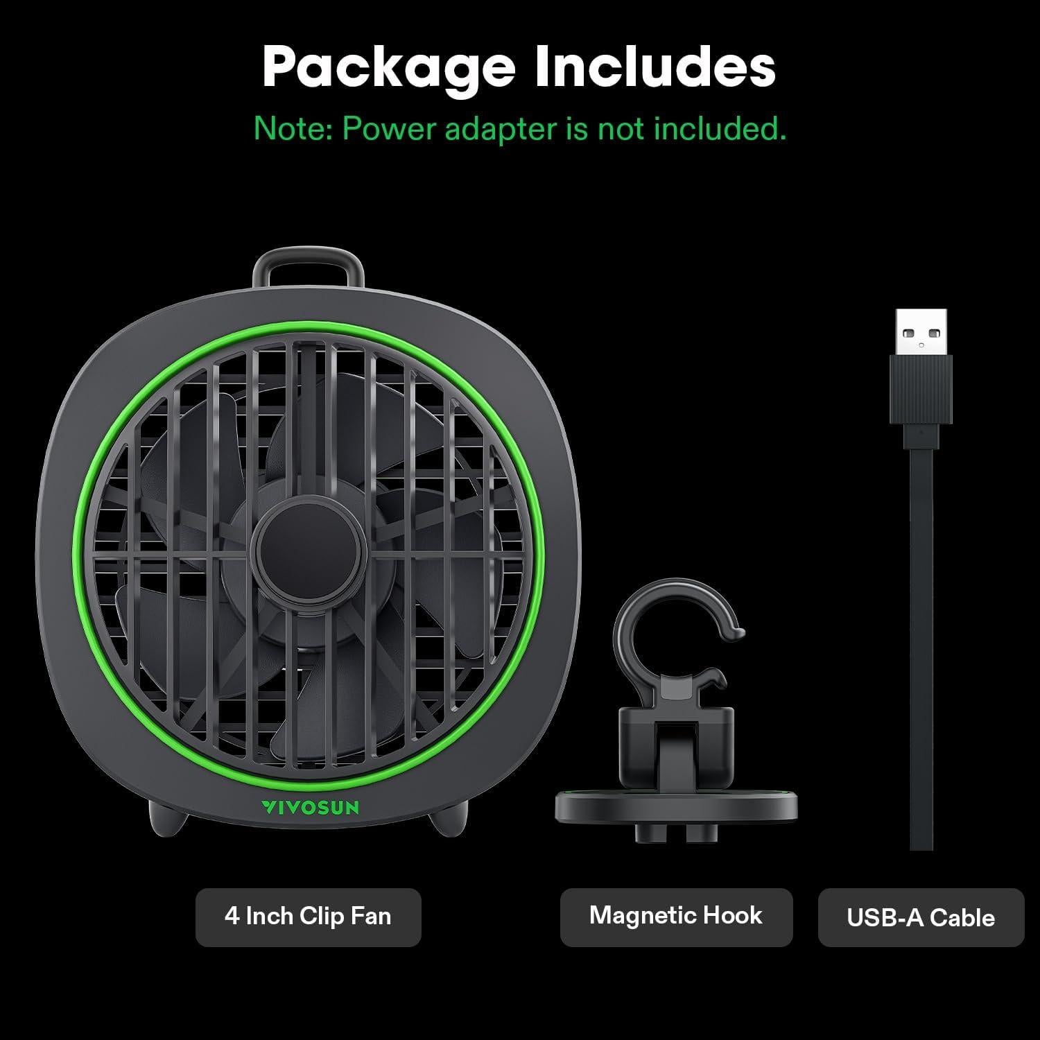 Ventilador de Clip VIVOSUN D4 10 cm 3 Velocidades Ajustable