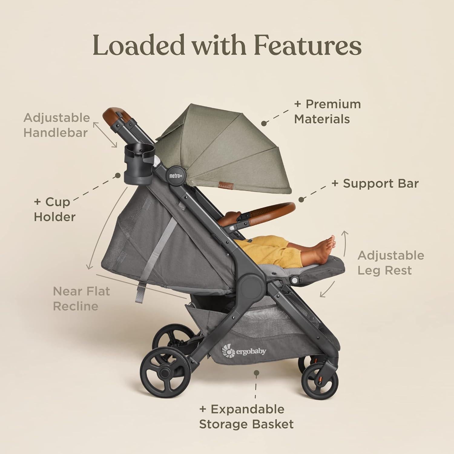 Carrito de Bebé Ergobaby Metro+ Deluxe Plegable Gris