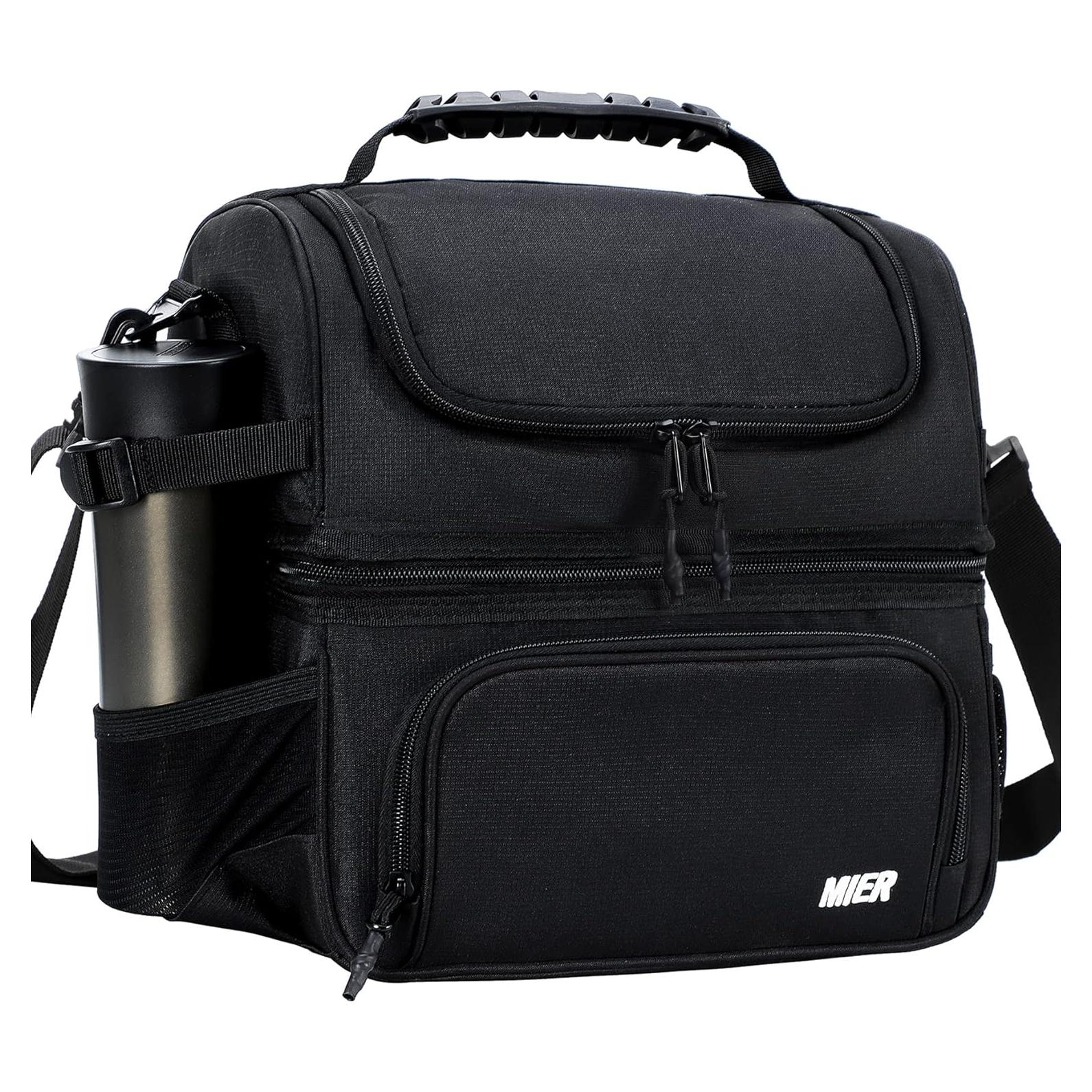 Bolsa de Almuerzo MIER Aislada 2 Compartimentos Negra 14L