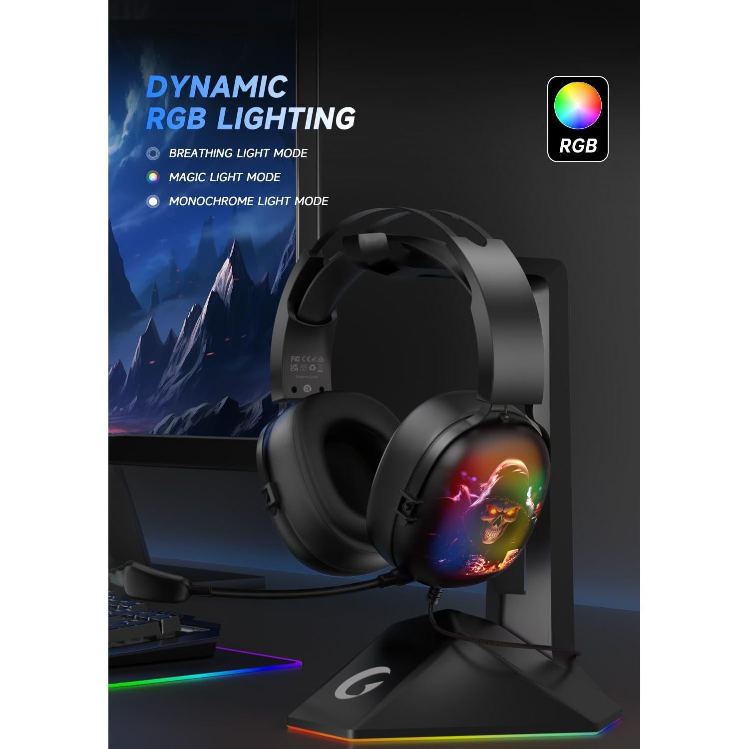 Auriculares Gaming RYR CM7001 USB 7.1, Sonido Surround, RGB