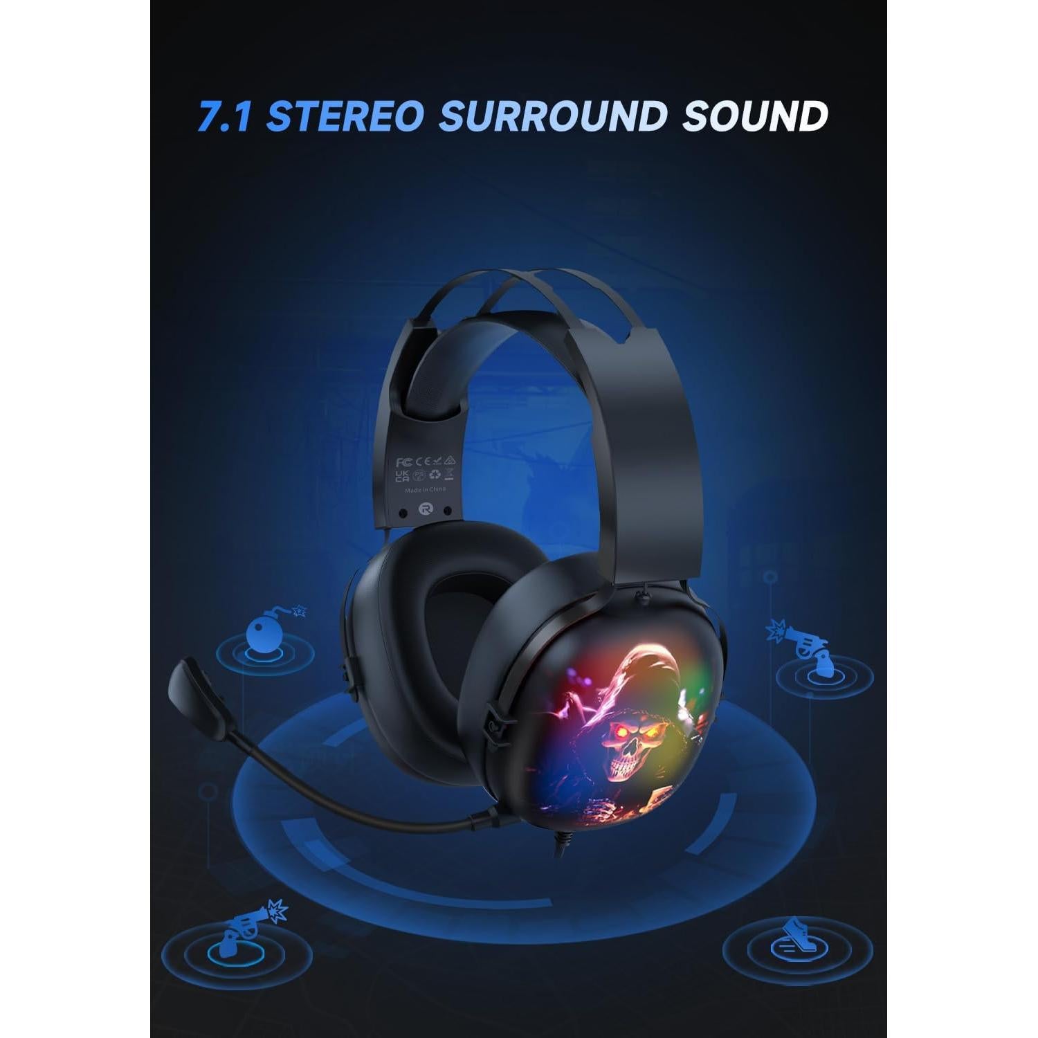 Auriculares Gaming RYR CM7001 USB 7.1, Sonido Surround, RGB