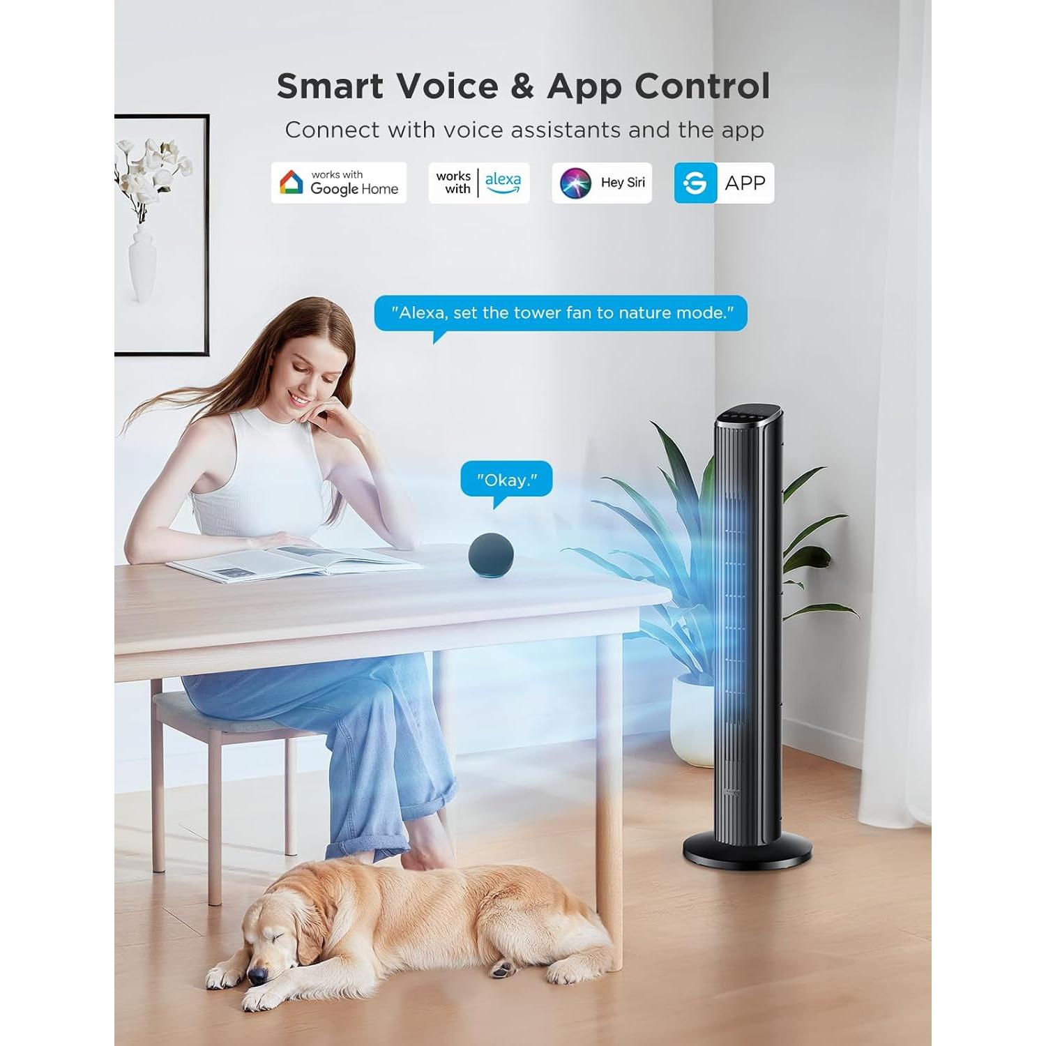 Ventilador de Torre GoveeLife Negro H7106 Inteligente 8 Velocidades