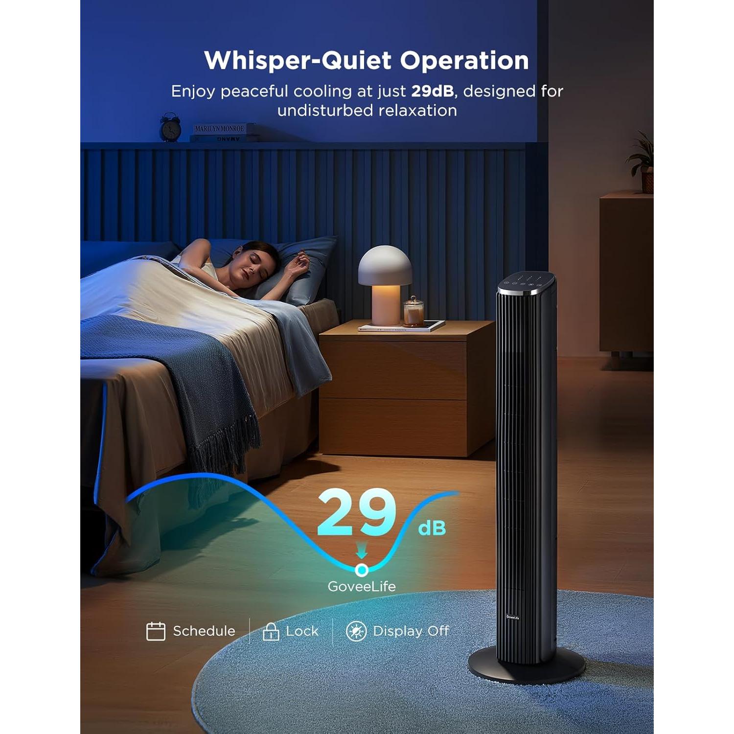 Ventilador de Torre GoveeLife Negro H7106 Inteligente 8 Velocidades