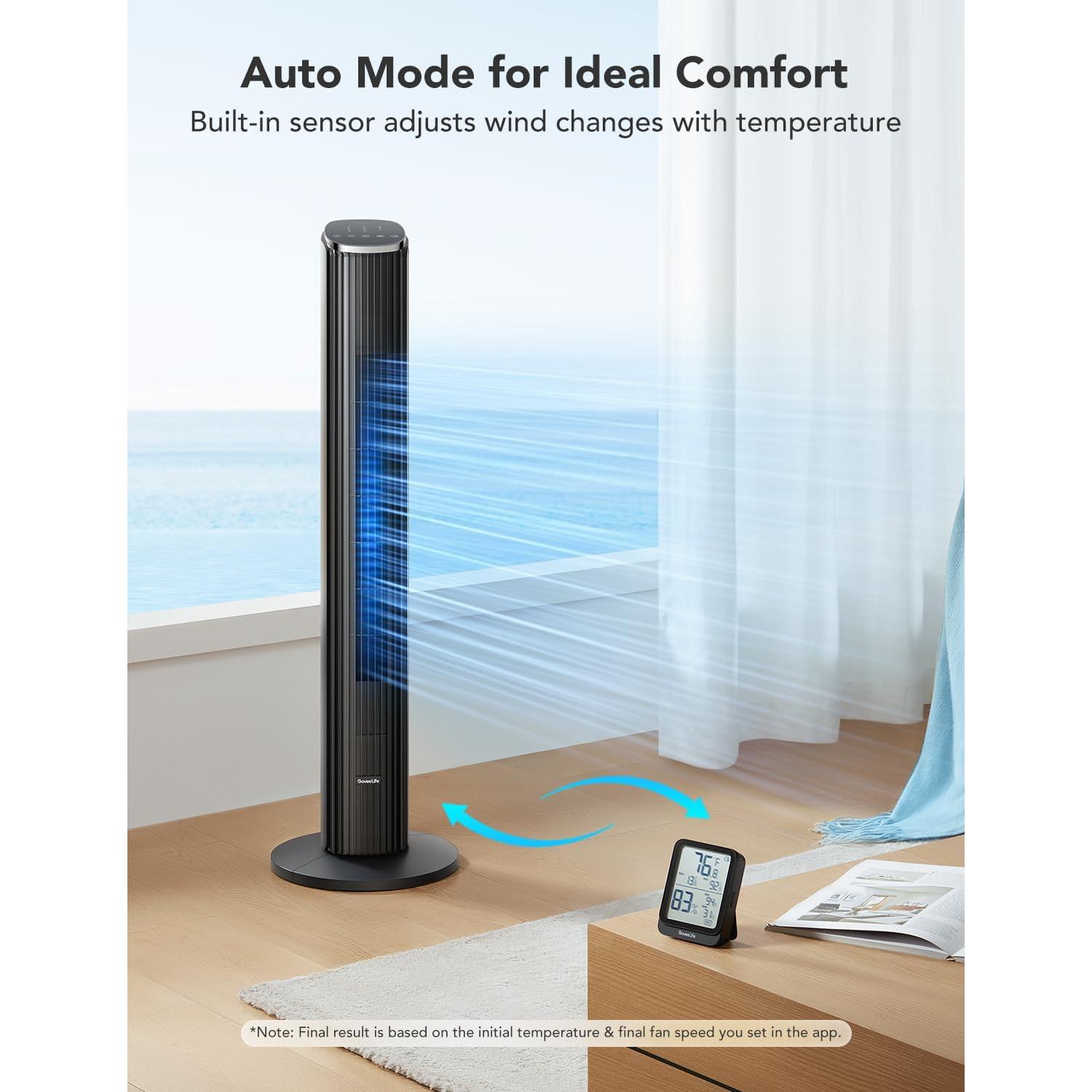 Ventilador de Torre GoveeLife Negro H7106 Inteligente 8 Velocidades