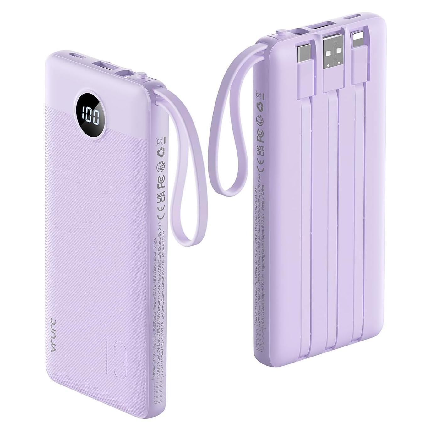 Cargador Portátil VRURC 10000mAh con 5 Salidas y Cables