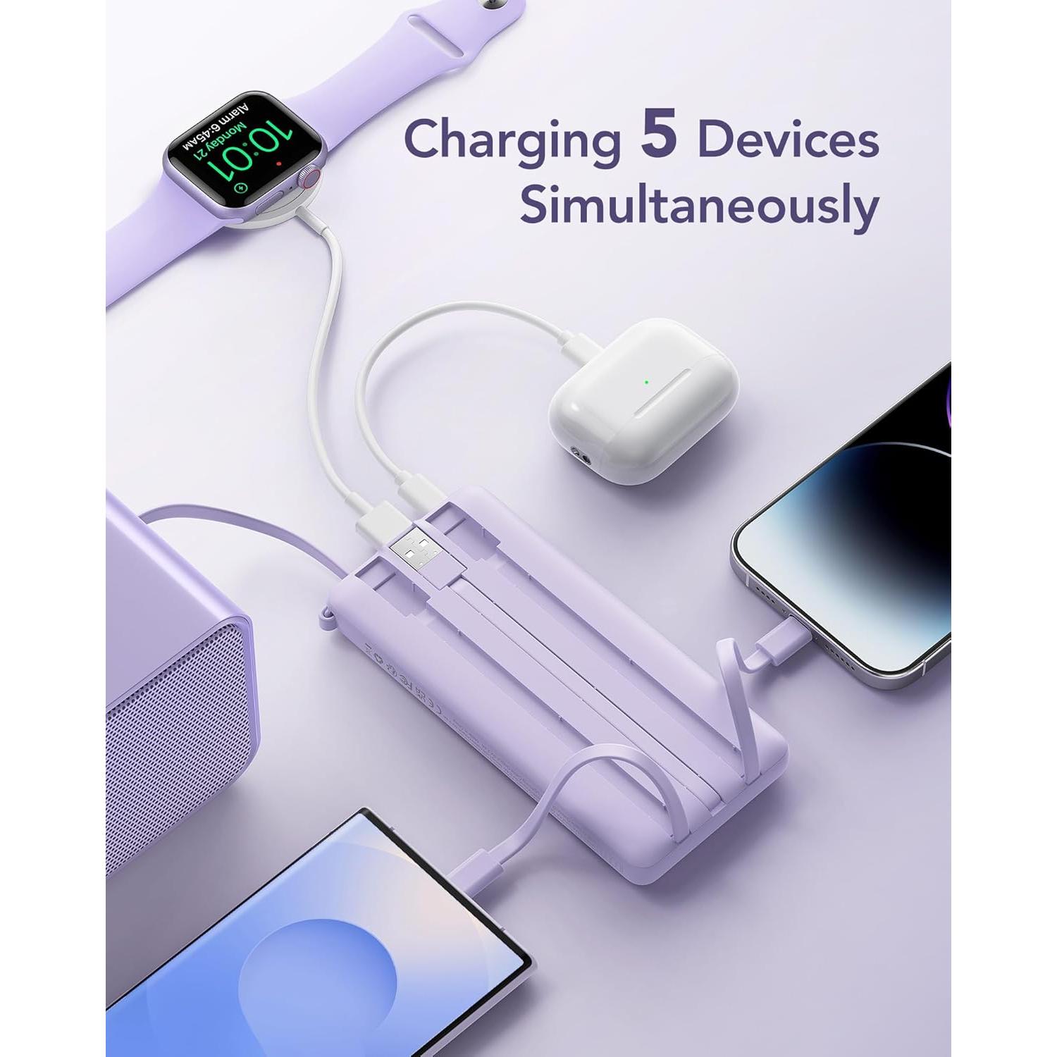 Cargador Portátil VRURC 10000mAh con 5 Salidas y Cables