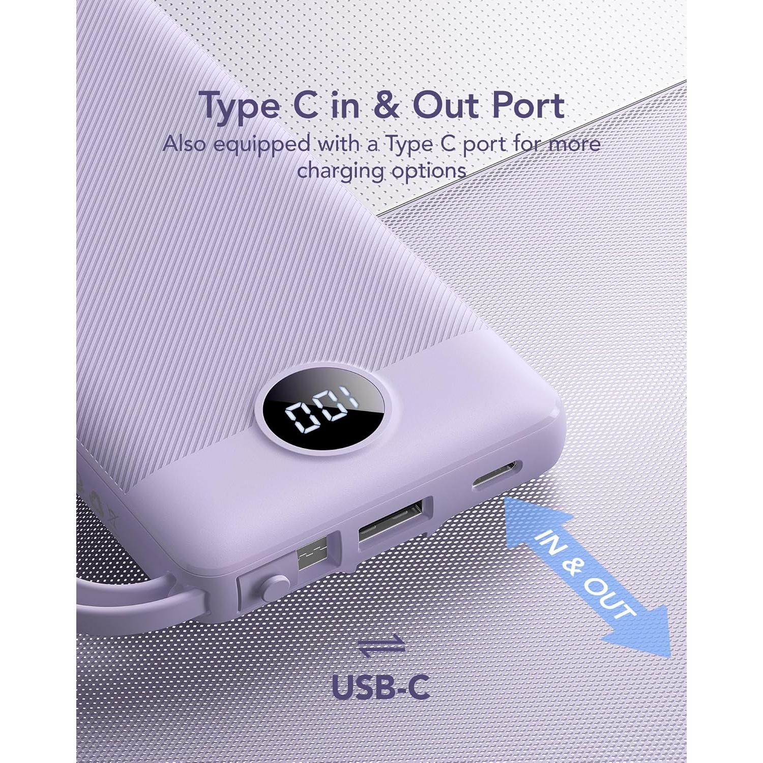 Cargador Portátil VRURC 10000mAh con 5 Salidas y Cables