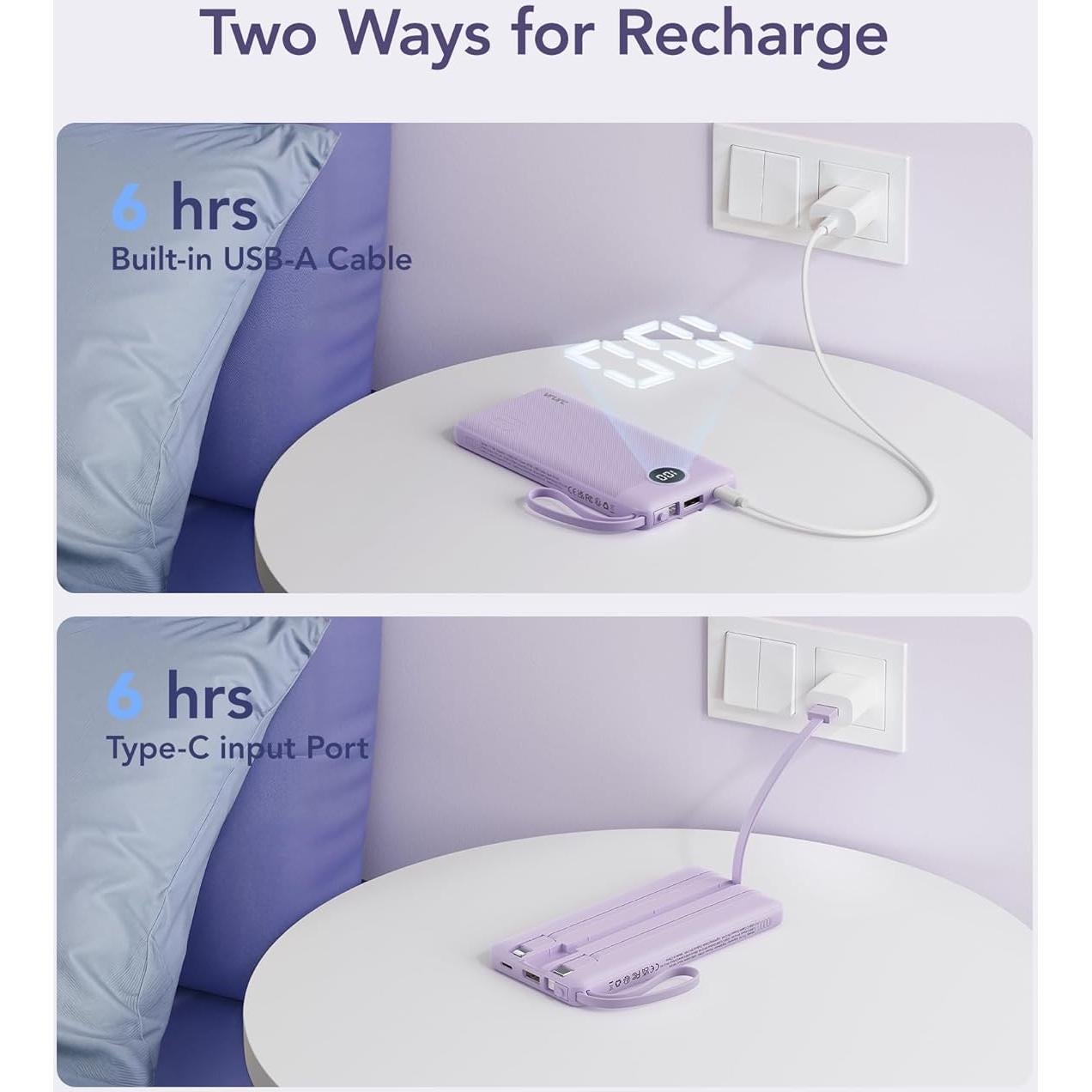 Cargador Portátil VRURC 10000mAh con 5 Salidas y Cables