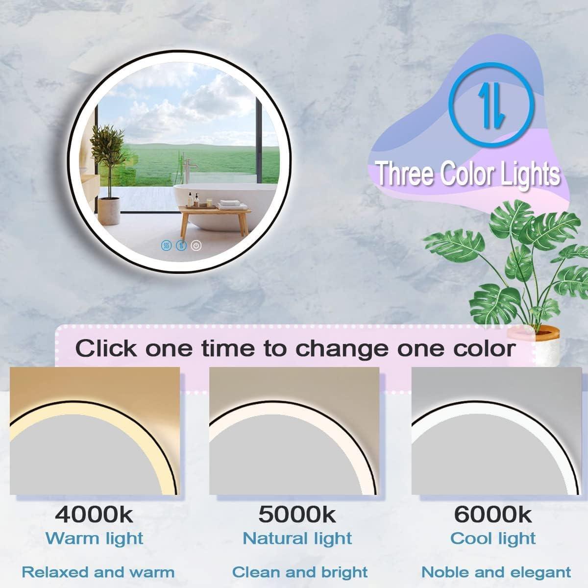 Espejo de baño LED redondo DIDIDADA 50.8 cm regulable 3 colores