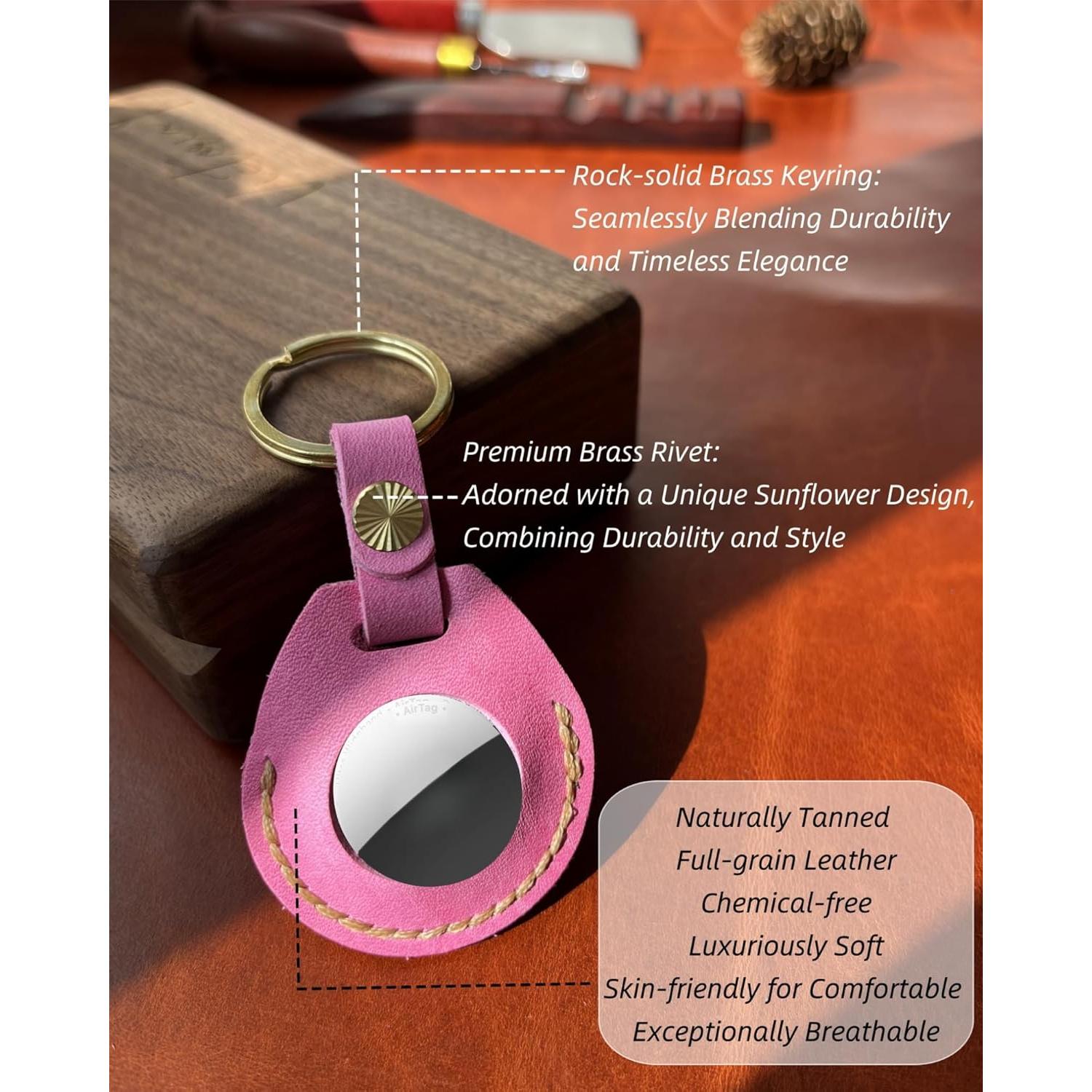 Soporte de llavero de cuero HOMEYEAH para Airtag - Rosa