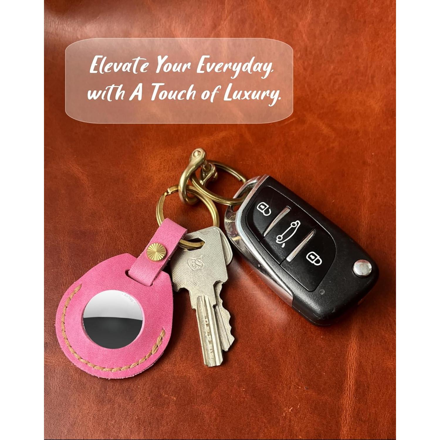 Soporte de llavero de cuero HOMEYEAH para Airtag - Rosa
