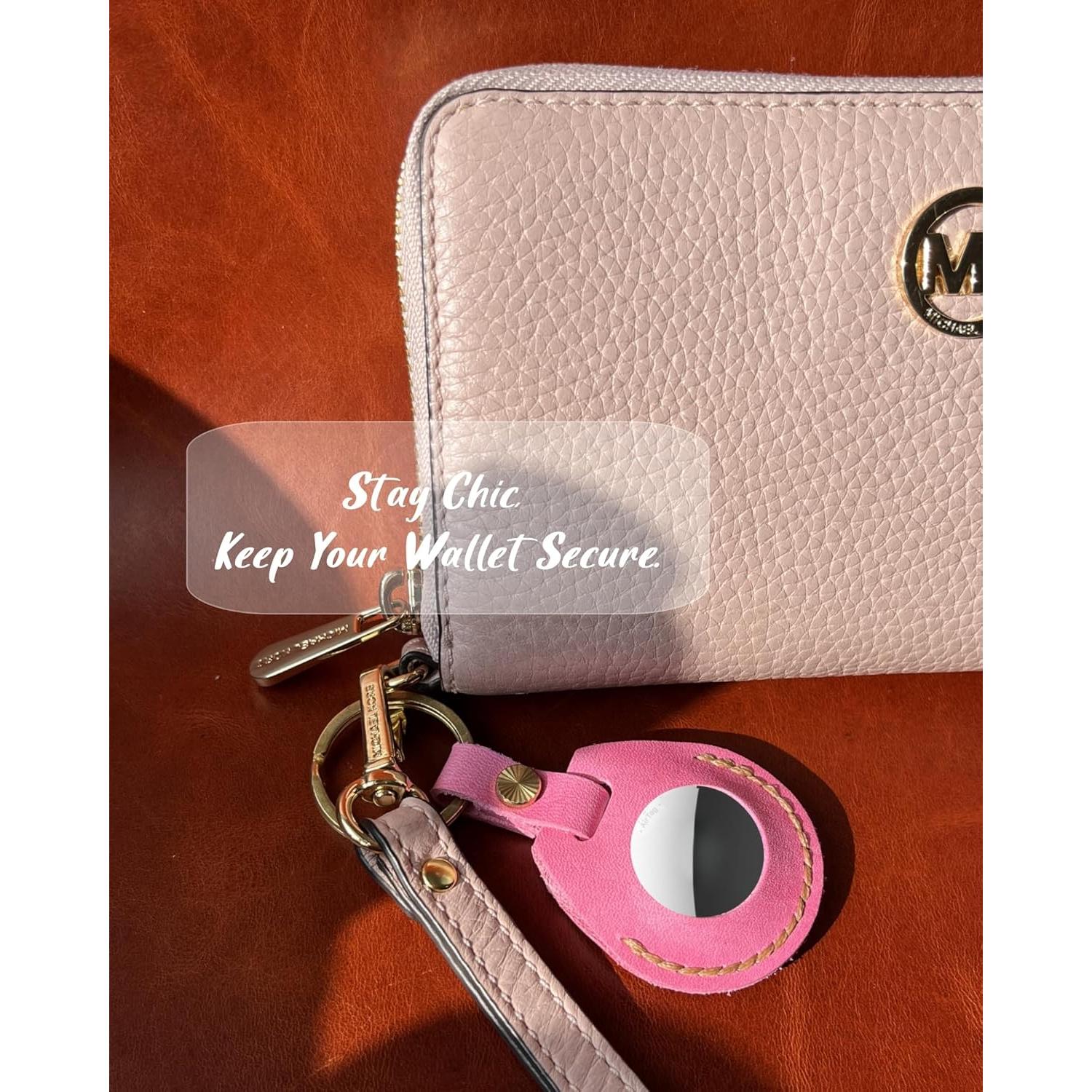 Soporte de llavero de cuero HOMEYEAH para Airtag - Rosa